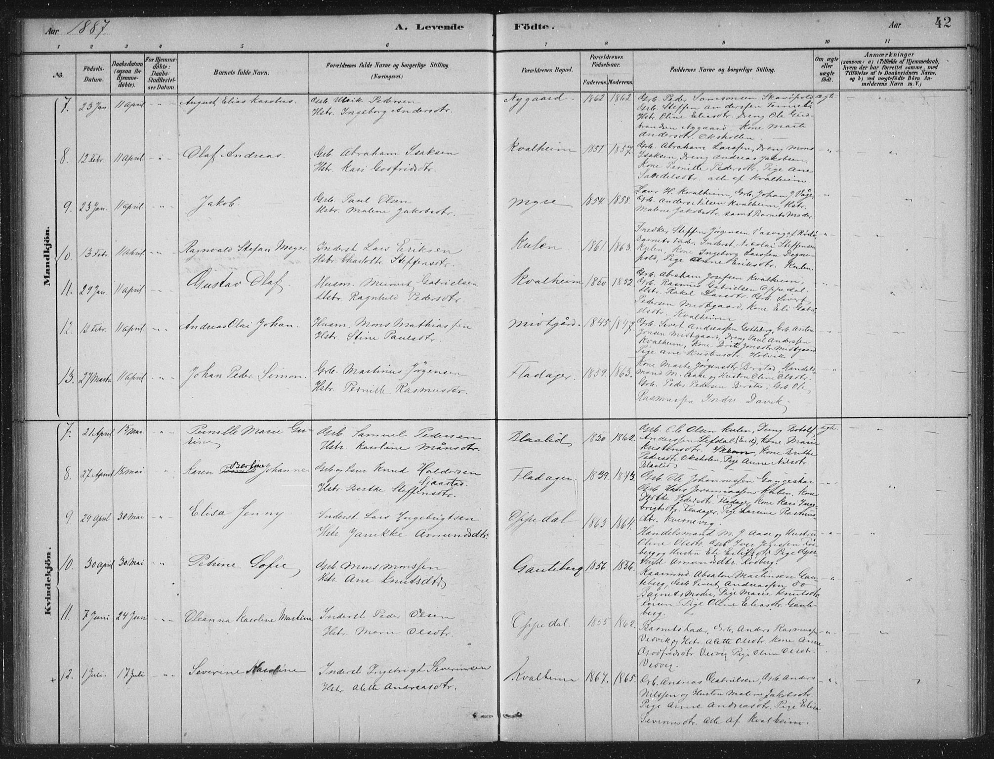 Selje sokneprestembete, AV/SAB-A-99938/H/Ha/Haa/Haac/L0001: Parish register (official) no. C  1, 1881-1888, p. 42