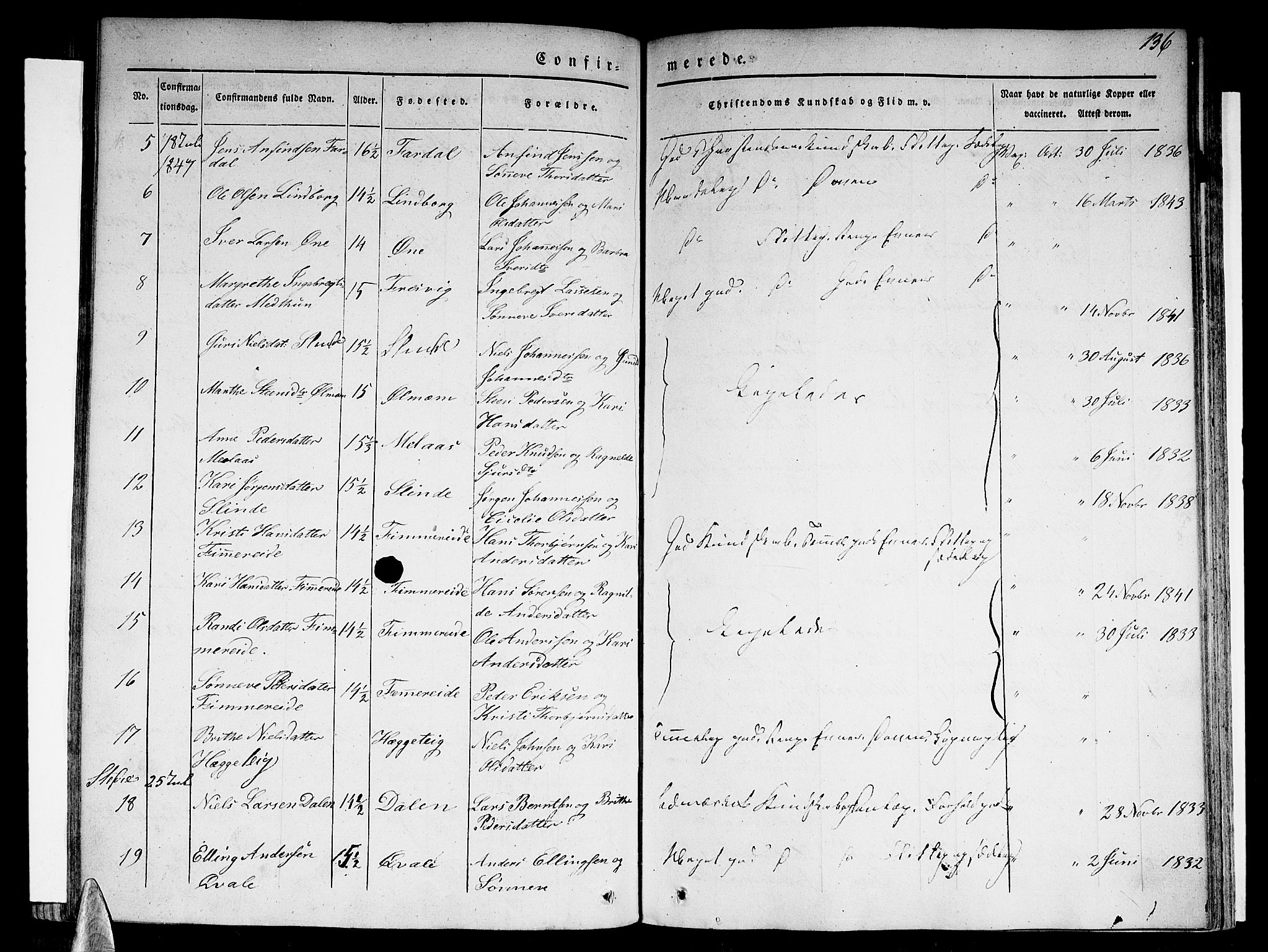 Sogndal sokneprestembete, SAB/A-81301/H/Haa/Haaa/L0011: Parish register (official) no. A 11, 1839-1847, p. 136
