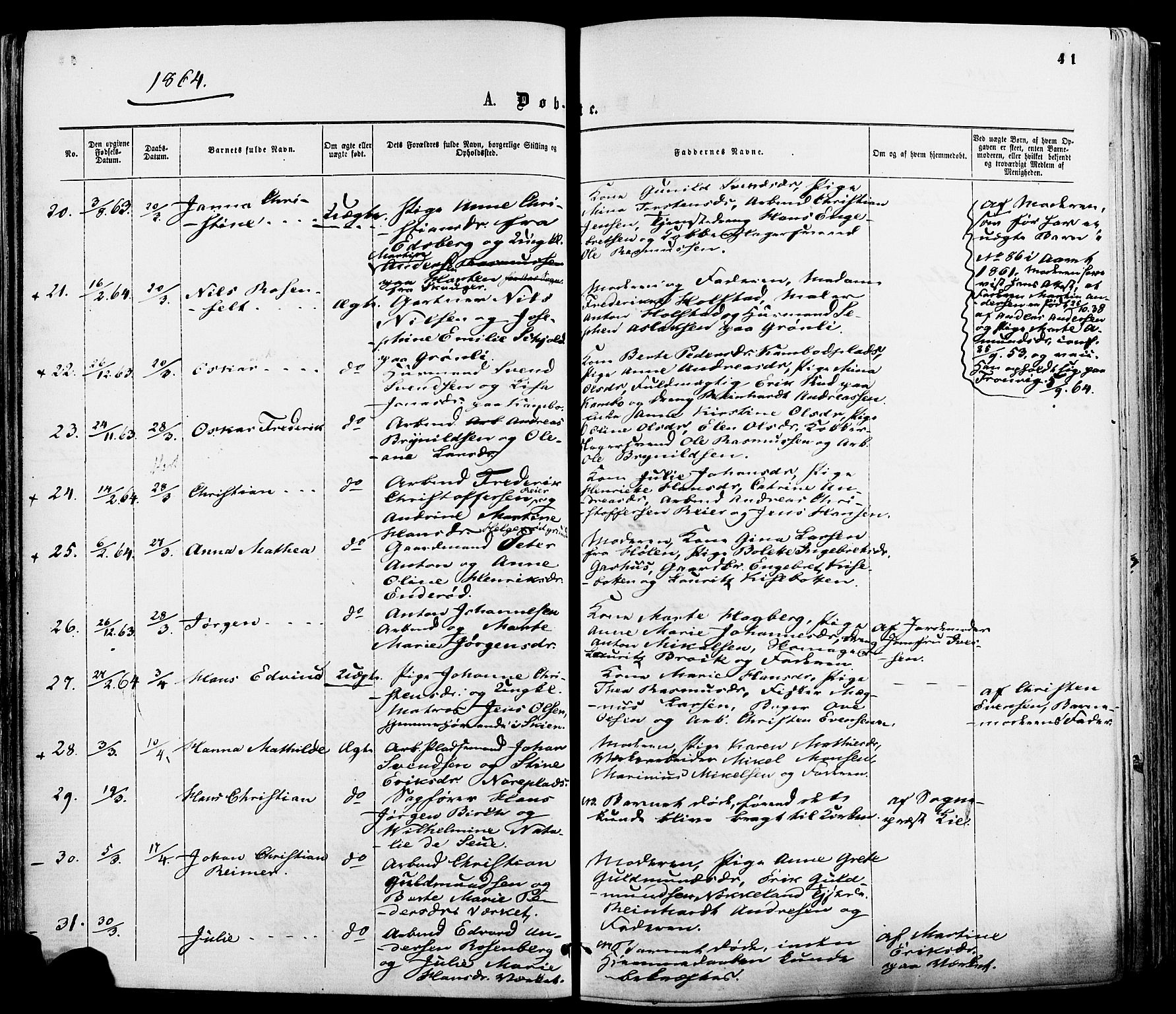 Moss prestekontor Kirkebøker, AV/SAO-A-2003/F/Fa/L0009: Parish register (official) no. I 9, 1861-1869, p. 41