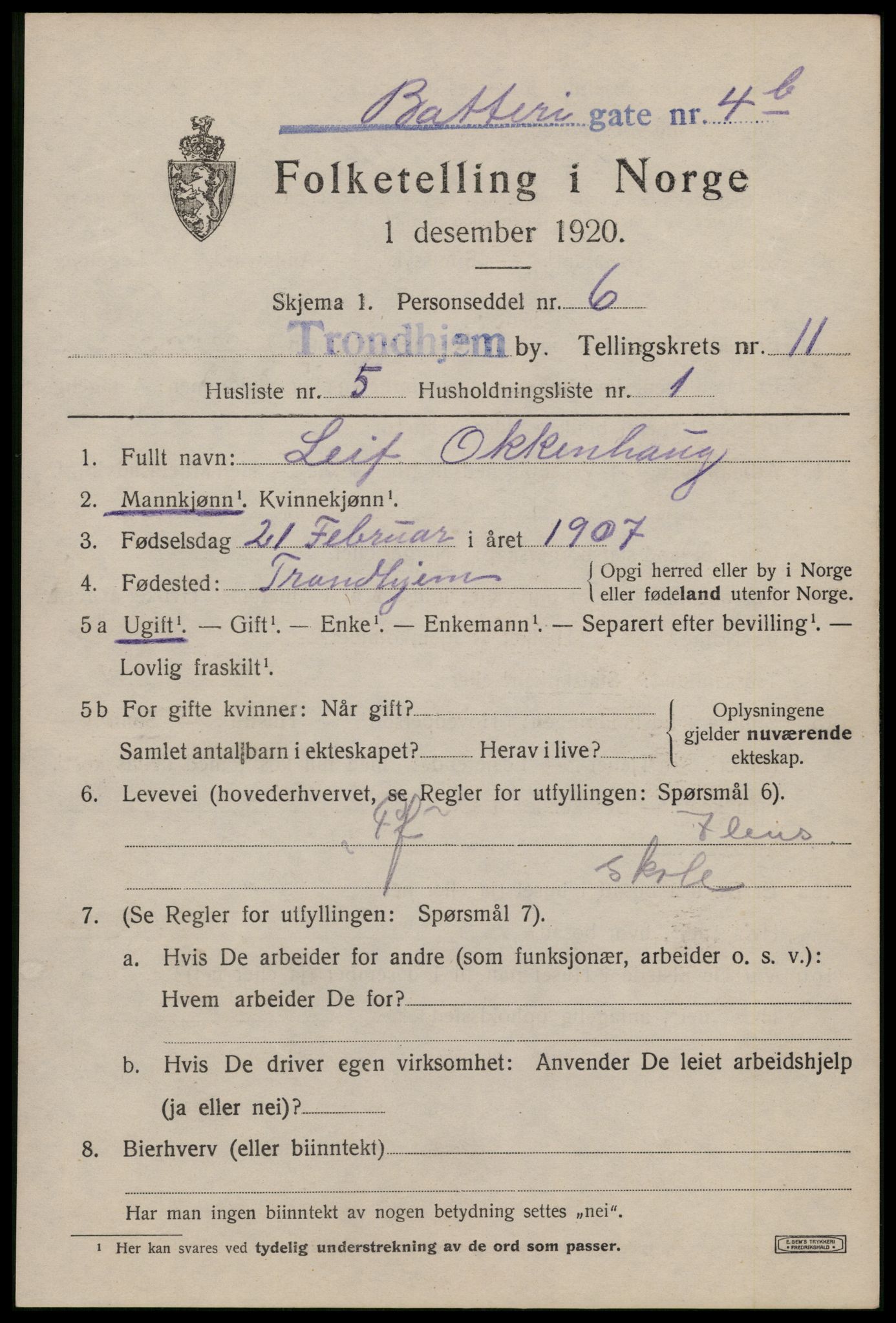 SAT, 1920 census for Trondheim, 1920, p. 46302