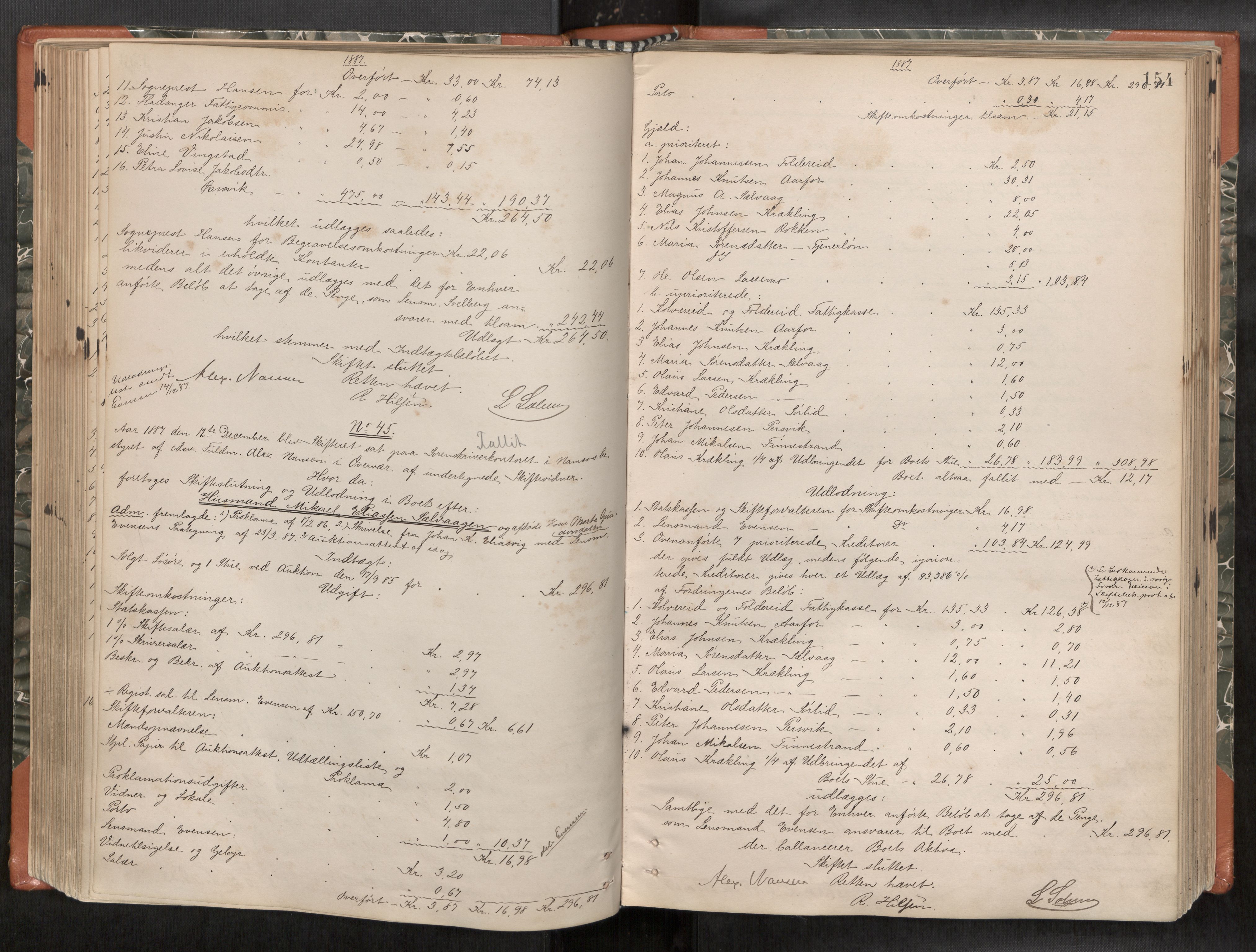 Namdal sorenskriveri, AV/SAT-A-4133/1/3/3A/L0045: Skifteprotokoll nr. 7, 1884-1894, p. 154