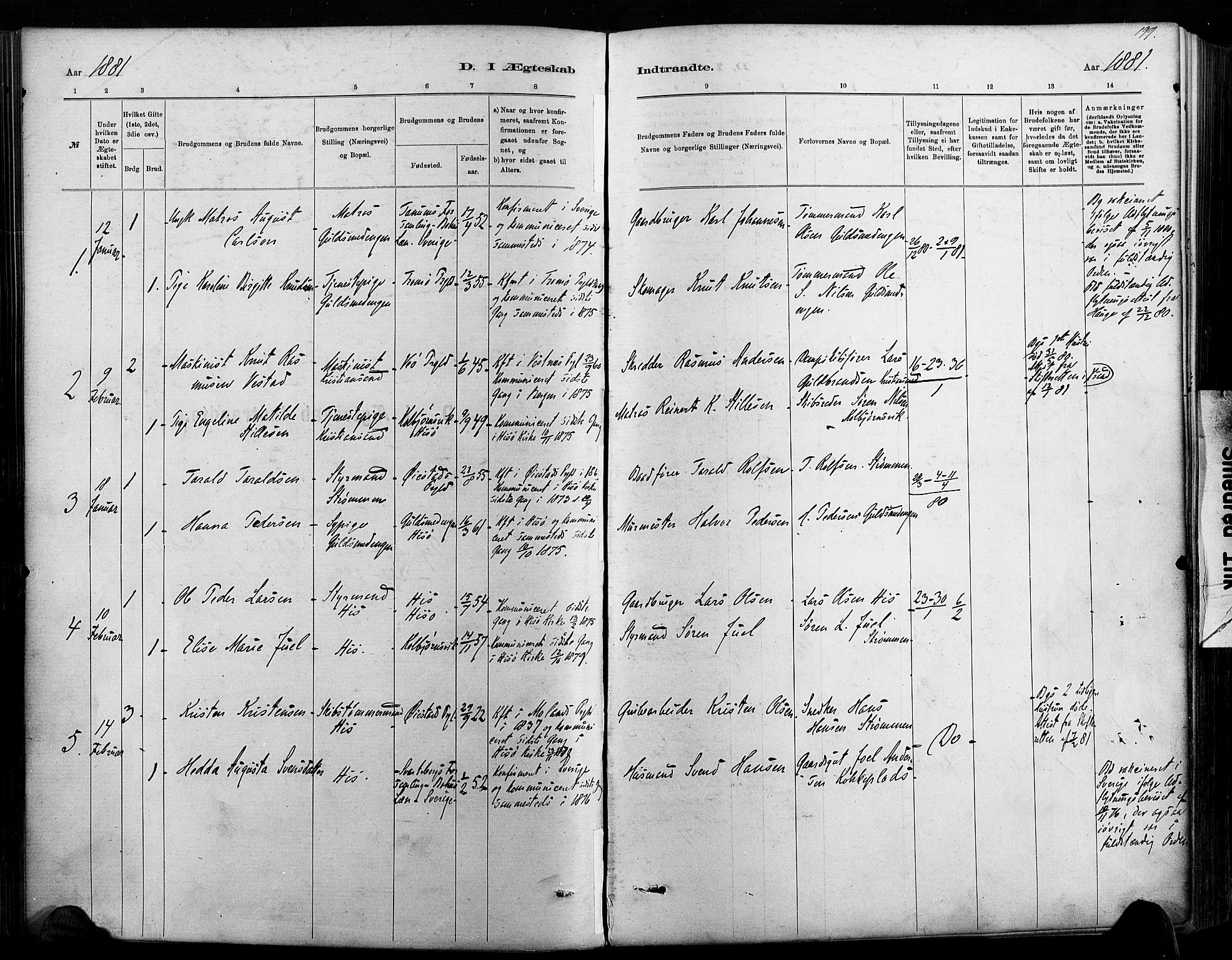 Hisøy sokneprestkontor, AV/SAK-1111-0020/F/Fa/L0003: Parish register (official) no. A 3, 1881-1894, p. 199