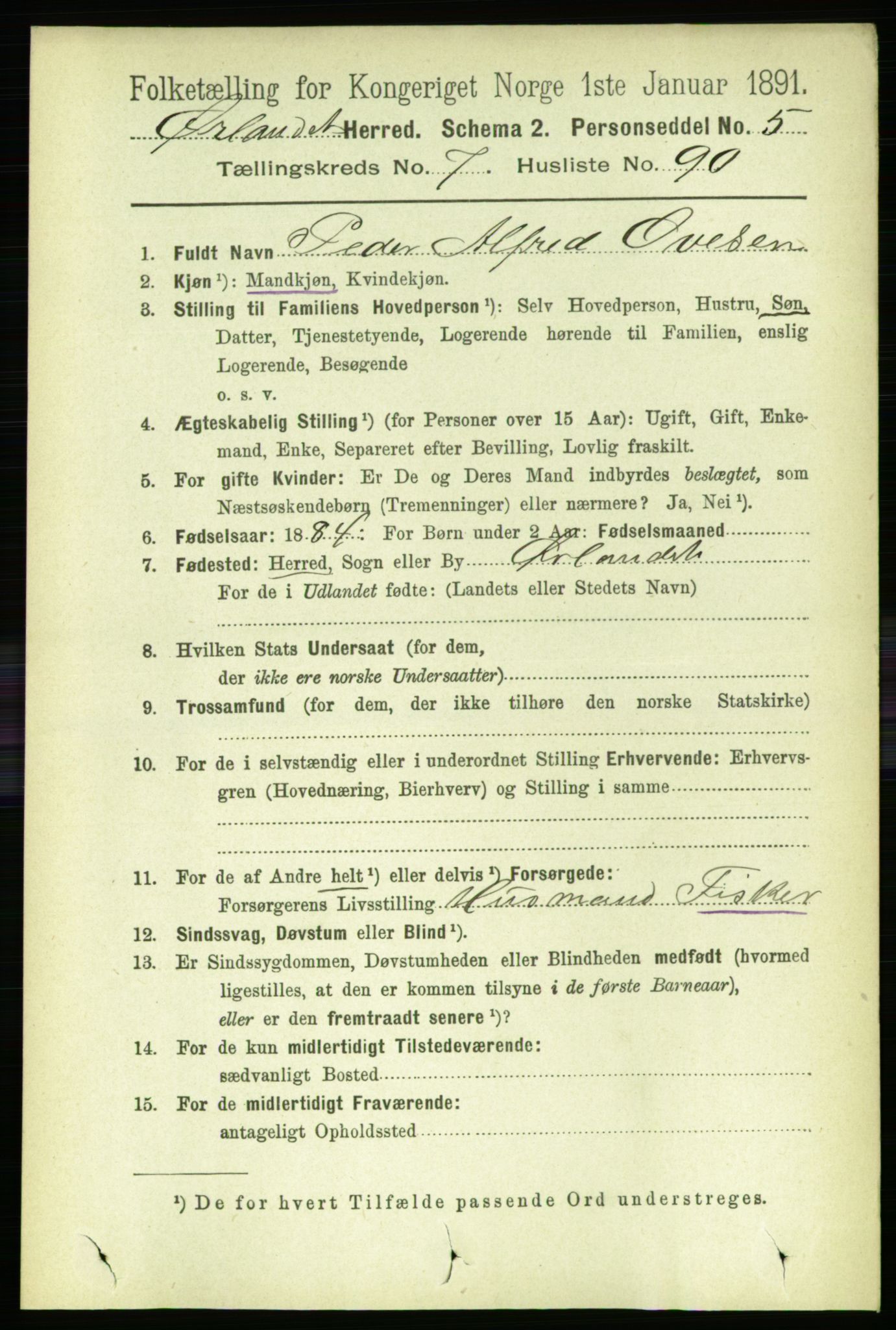 RA, 1891 census for 1621 Ørland, 1891, p. 3016