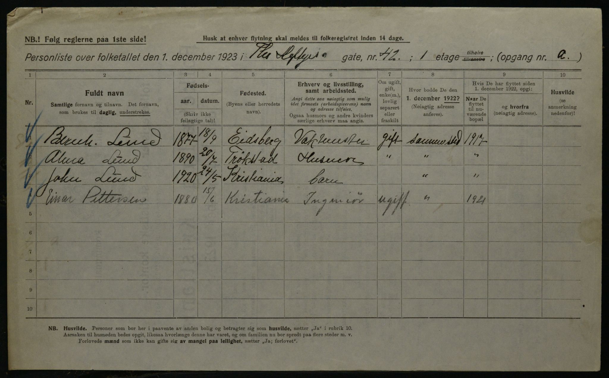 OBA, Municipal Census 1923 for Kristiania, 1923, p. 120570