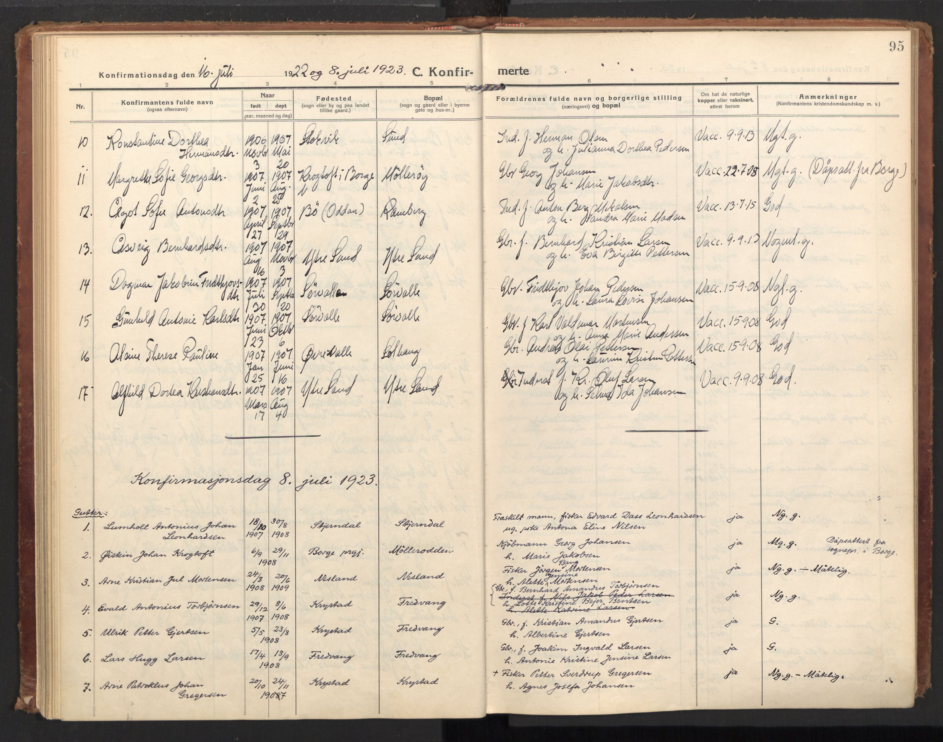 Ministerialprotokoller, klokkerbøker og fødselsregistre - Nordland, SAT/A-1459/885/L1210: Parish register (official) no. 885A10, 1916-1926, p. 95