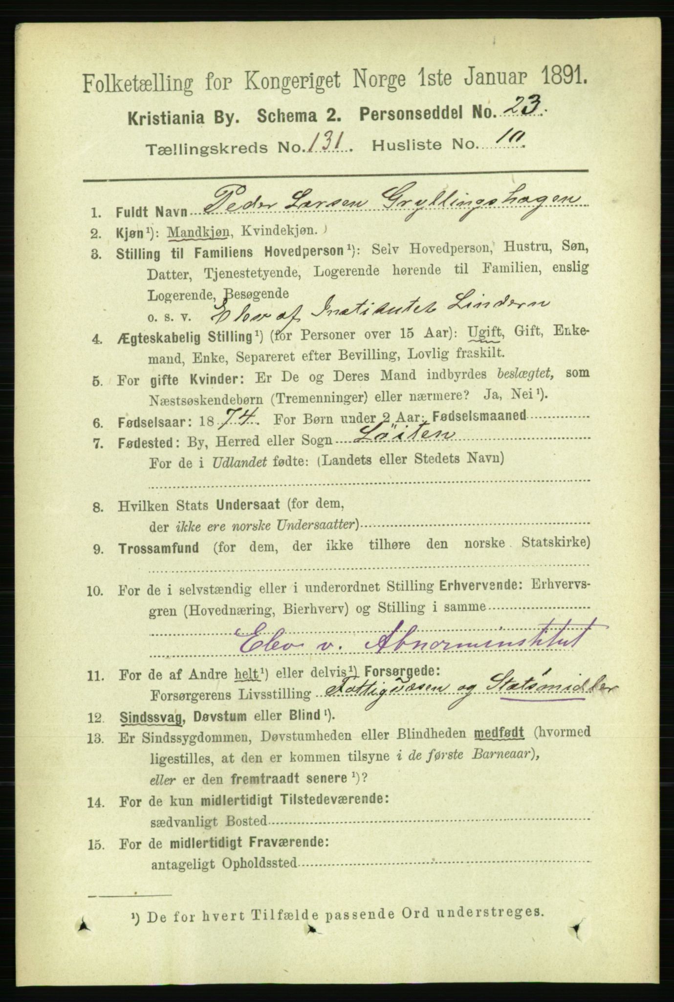 RA, 1891 census for 0301 Kristiania, 1891, p. 71001