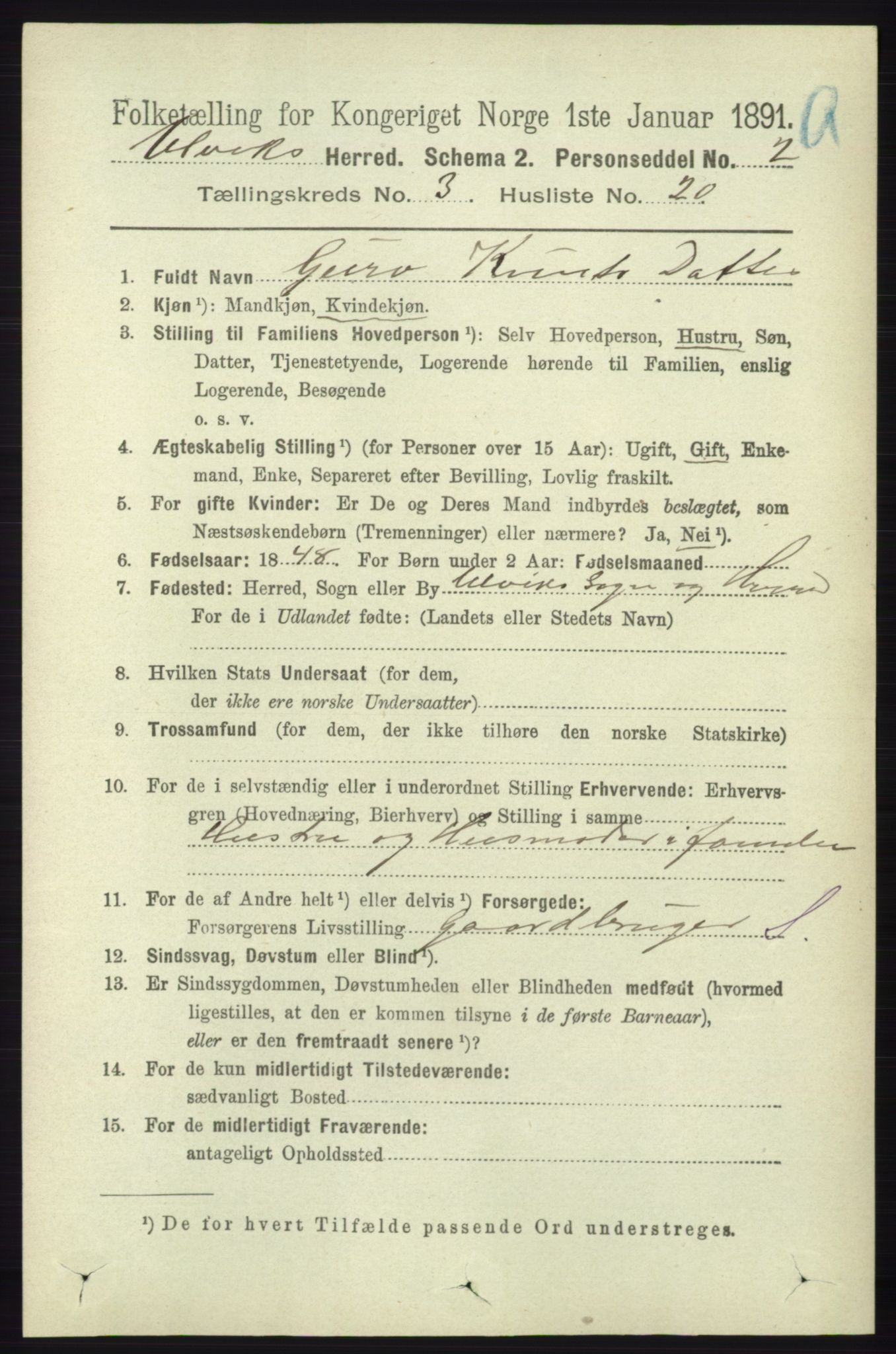 RA, 1891 census for 1233 Ulvik, 1891, p. 421