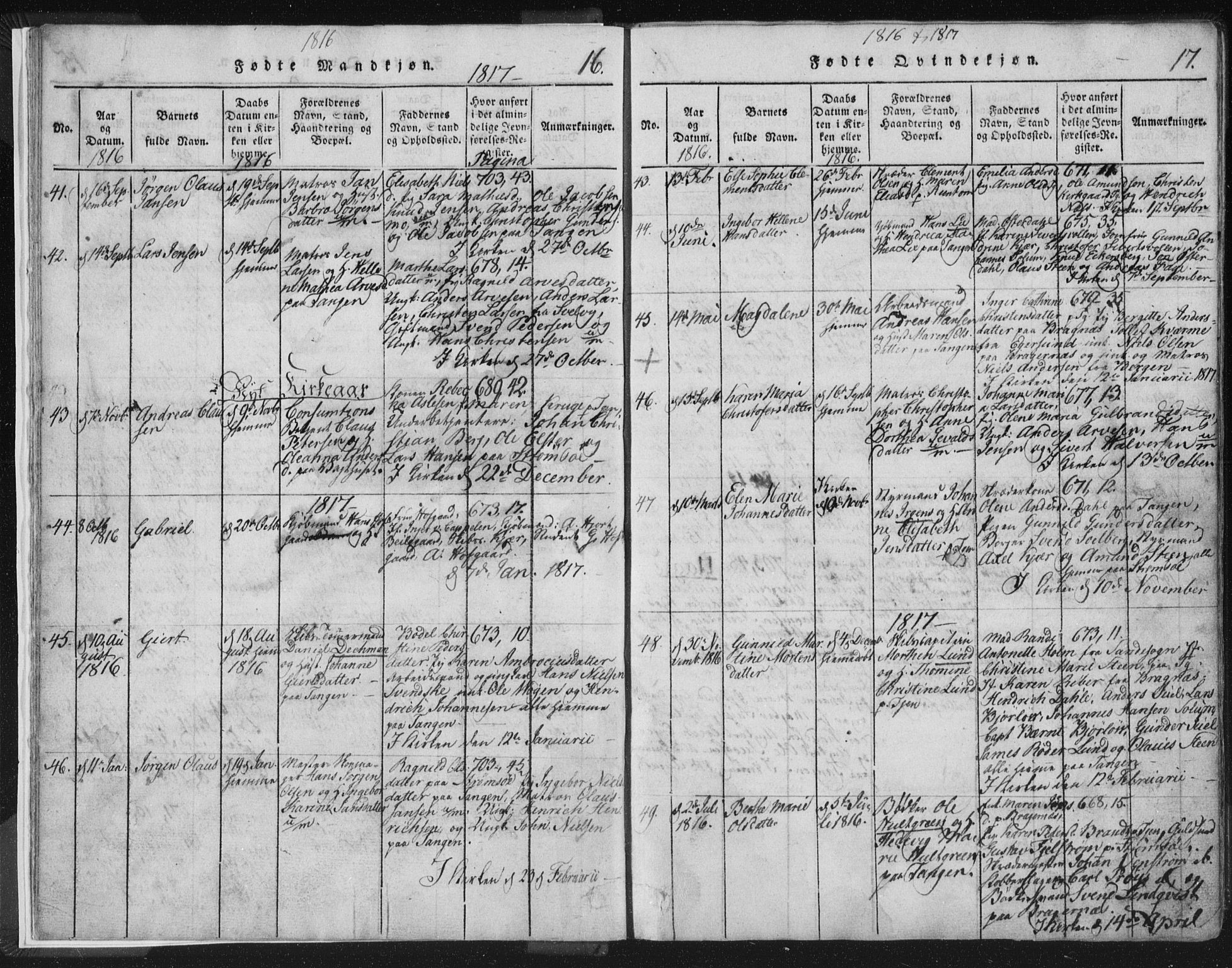 Strømsø kirkebøker, AV/SAKO-A-246/F/Fb/L0004: Parish register (official) no. II 4, 1814-1843, p. 16-17