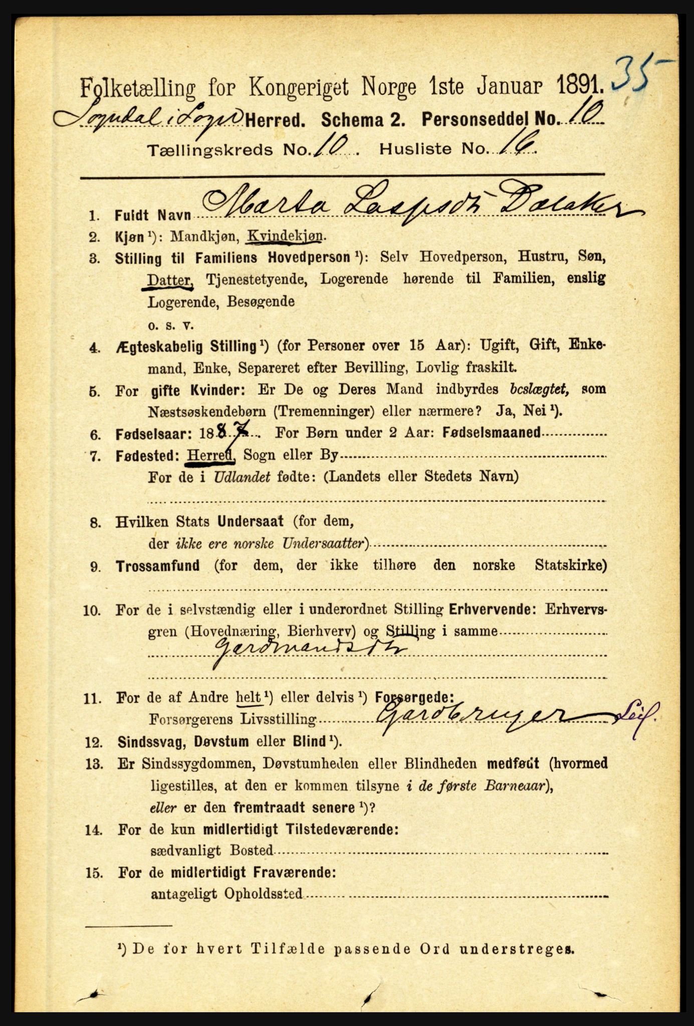 RA, 1891 census for 1420 Sogndal, 1891, p. 4049