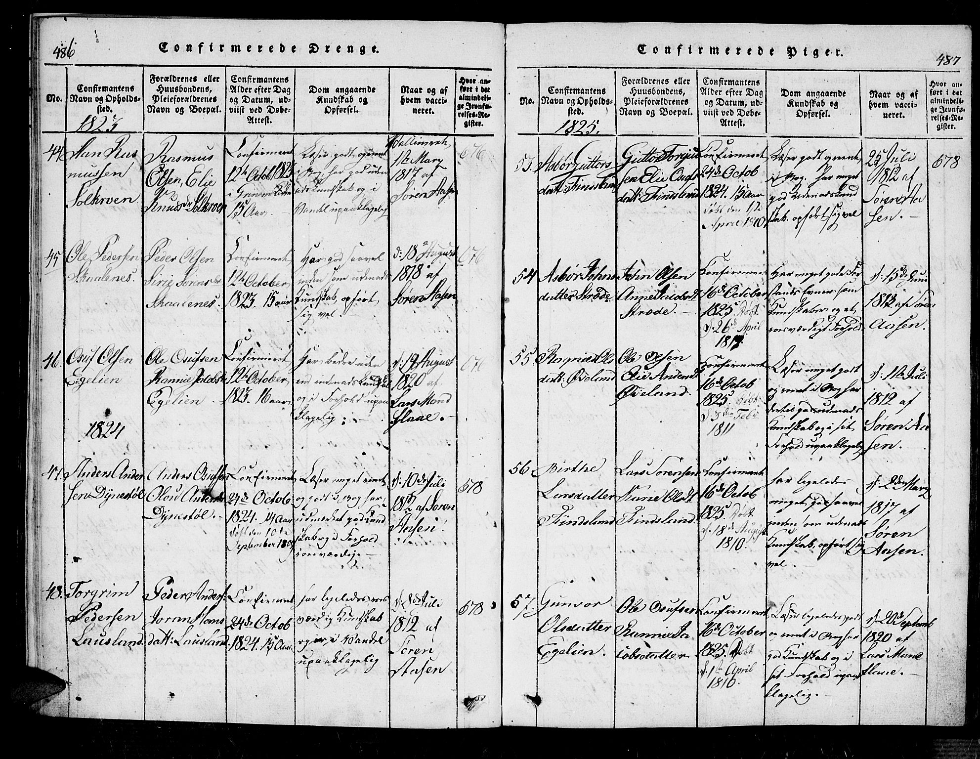 Bjelland sokneprestkontor, SAK/1111-0005/F/Fa/Fab/L0002: Parish register (official) no. A 2, 1816-1869, p. 486-487