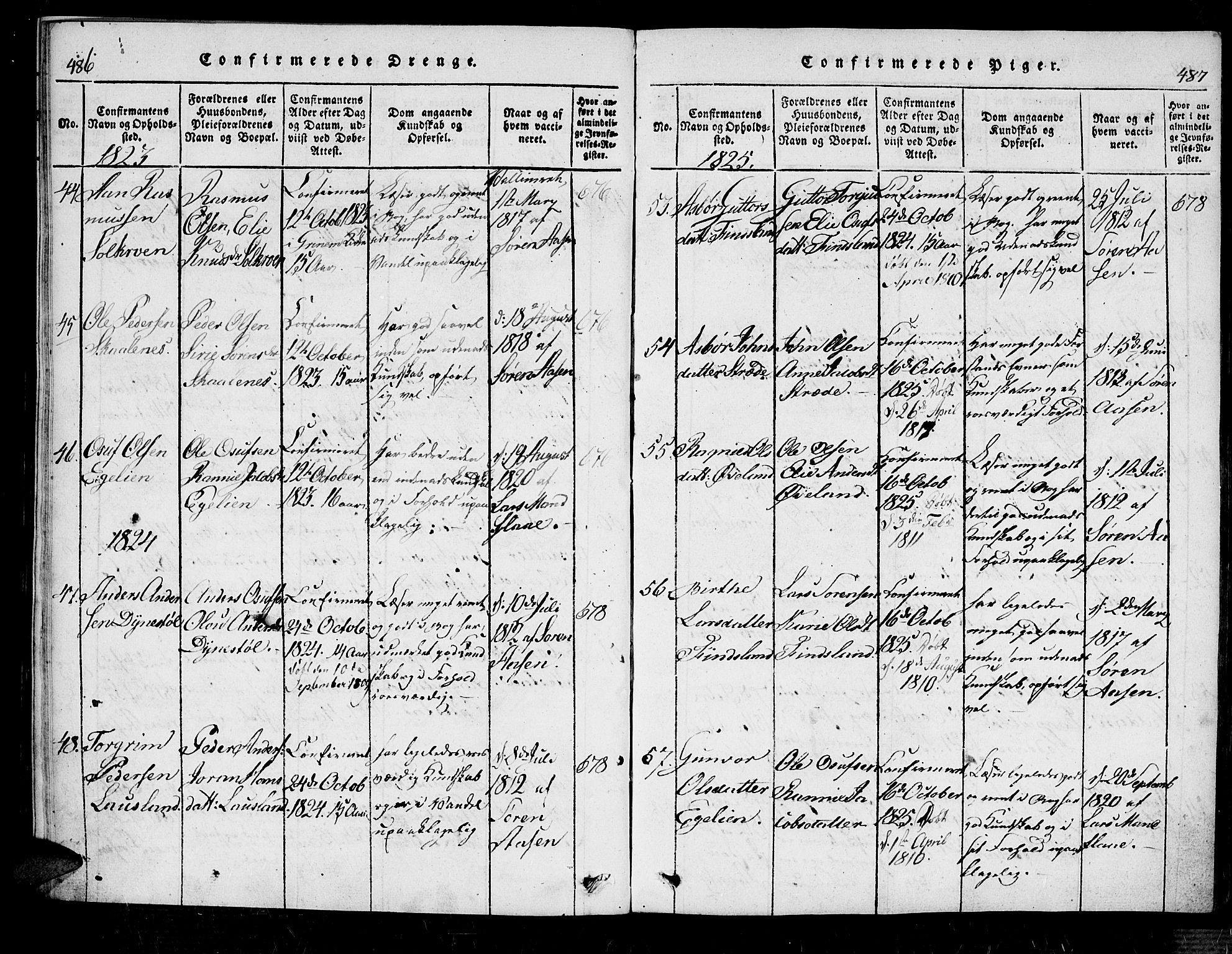 Bjelland sokneprestkontor, AV/SAK-1111-0005/F/Fa/Fab/L0002: Parish register (official) no. A 2, 1816-1869, p. 486-487