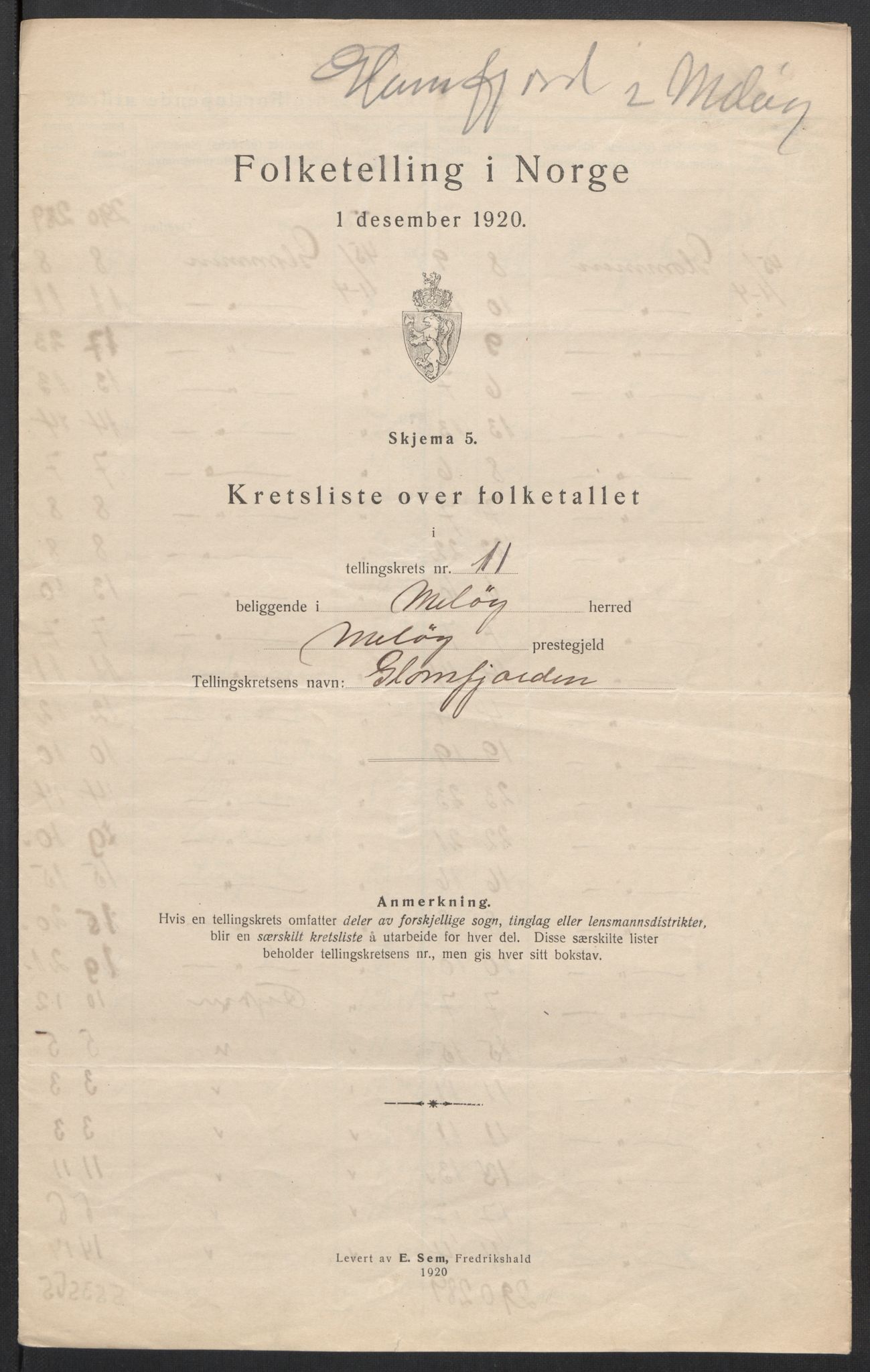 SAT, 1920 census for Meløy, 1920, p. 39