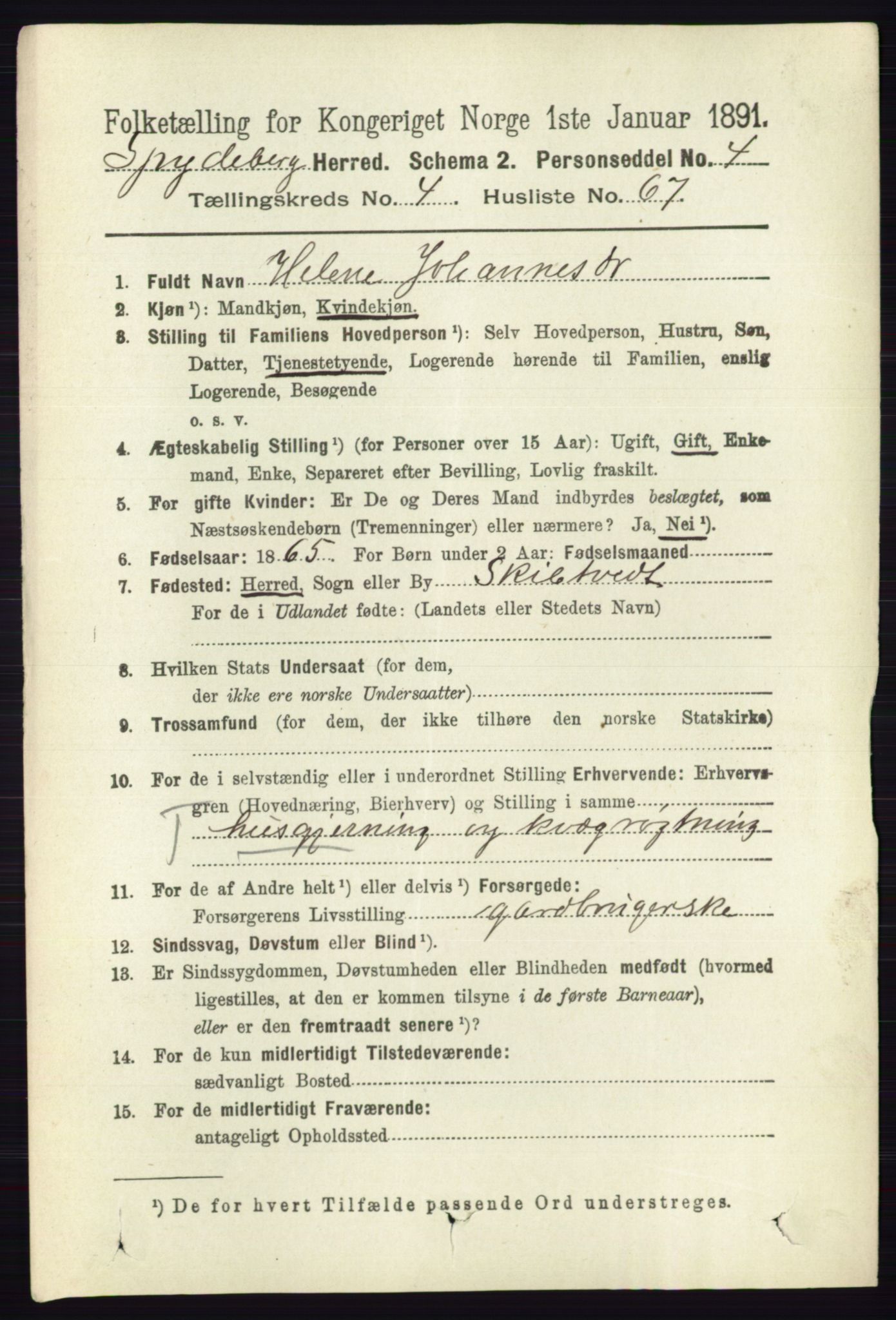 RA, 1891 census for 0123 Spydeberg, 1891, p. 2273