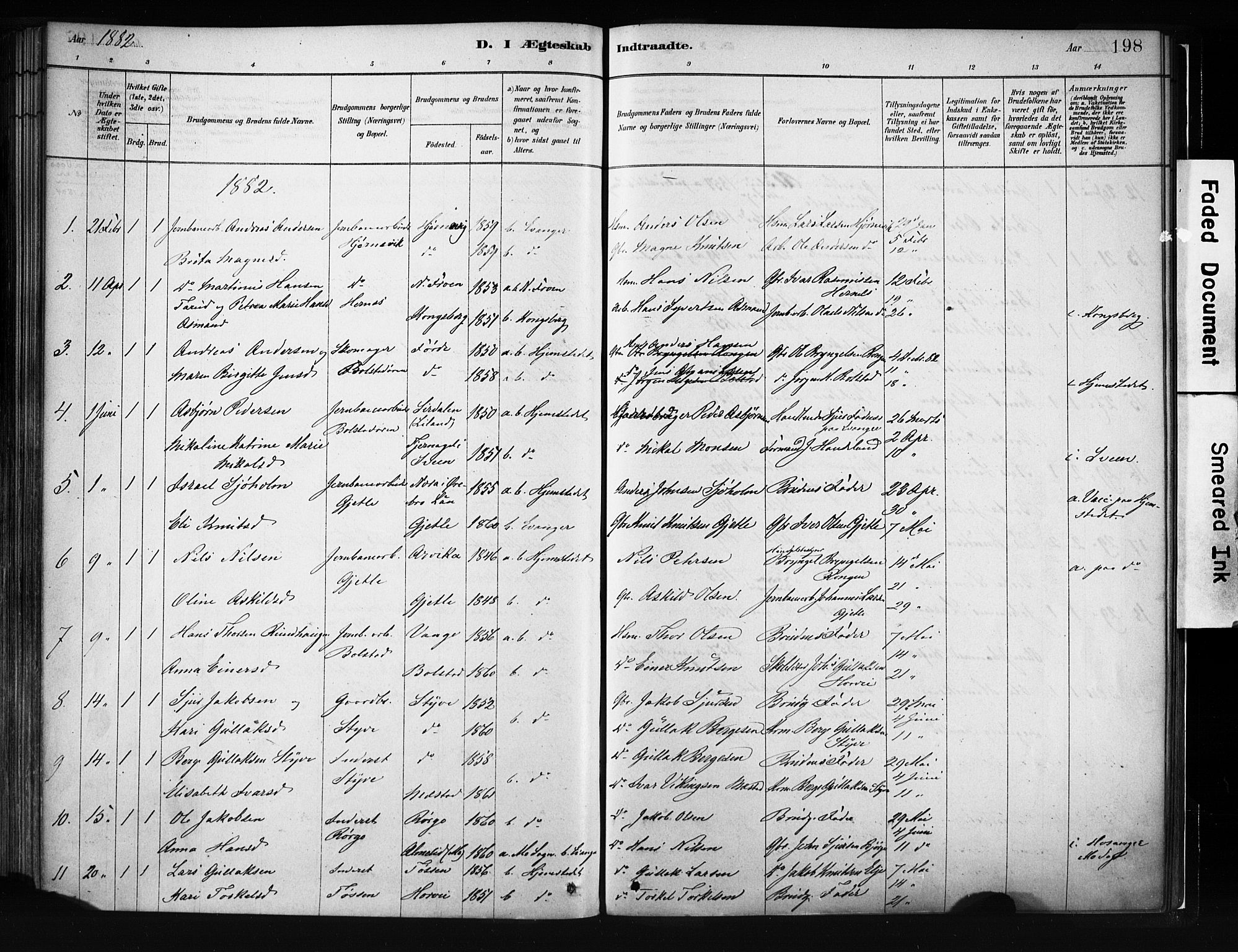 Evanger sokneprestembete, SAB/A-99924: Parish register (official) no. A 1, 1877-1899, p. 198