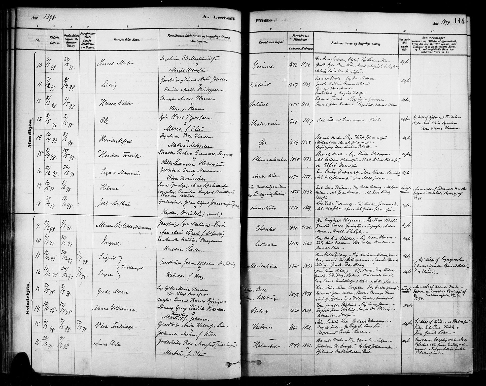 Rygge prestekontor Kirkebøker, SAO/A-10084b/F/Fa/L0007: Parish register (official) no. 7, 1878-1904, p. 144