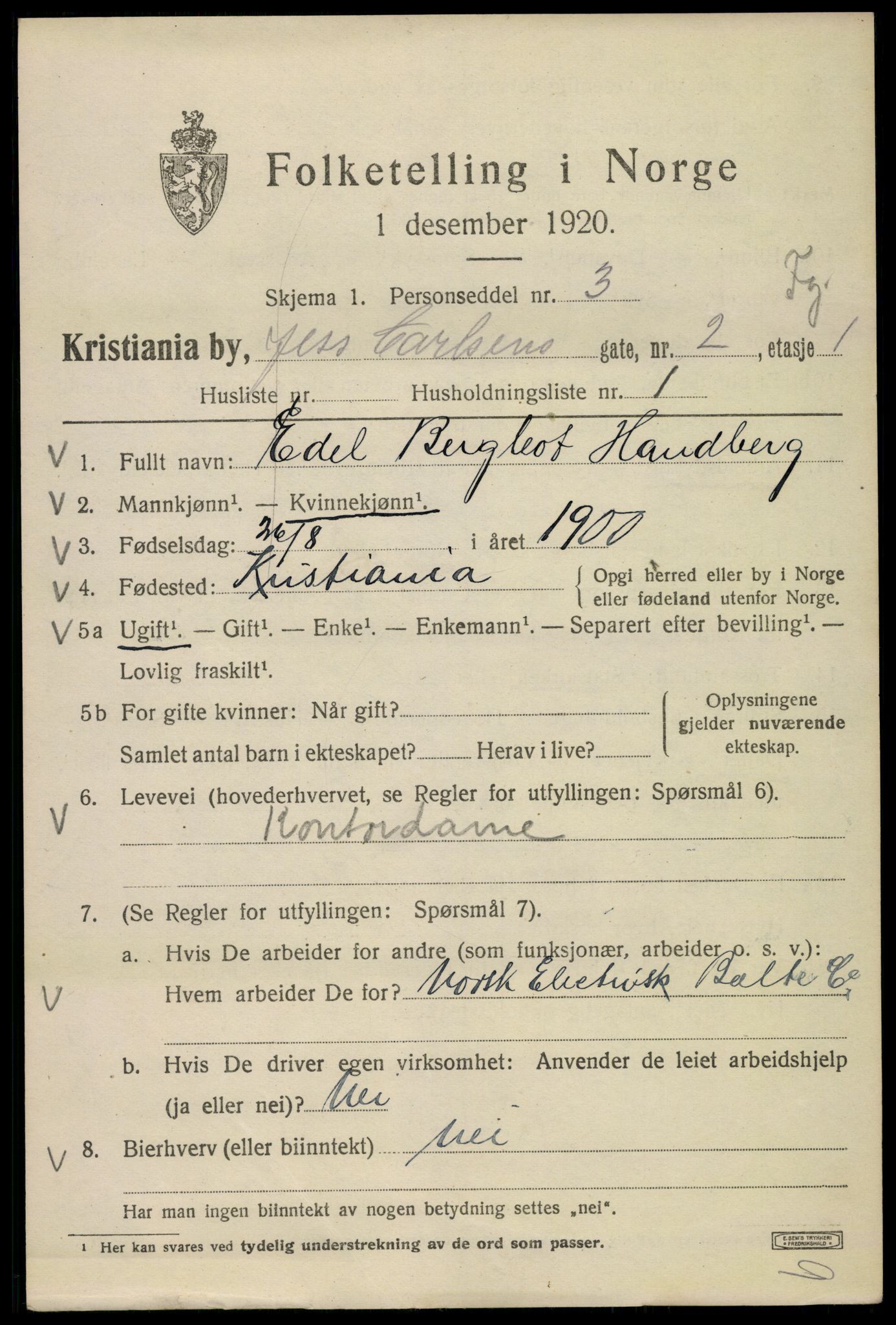 SAO, 1920 census for Kristiania, 1920, p. 323327