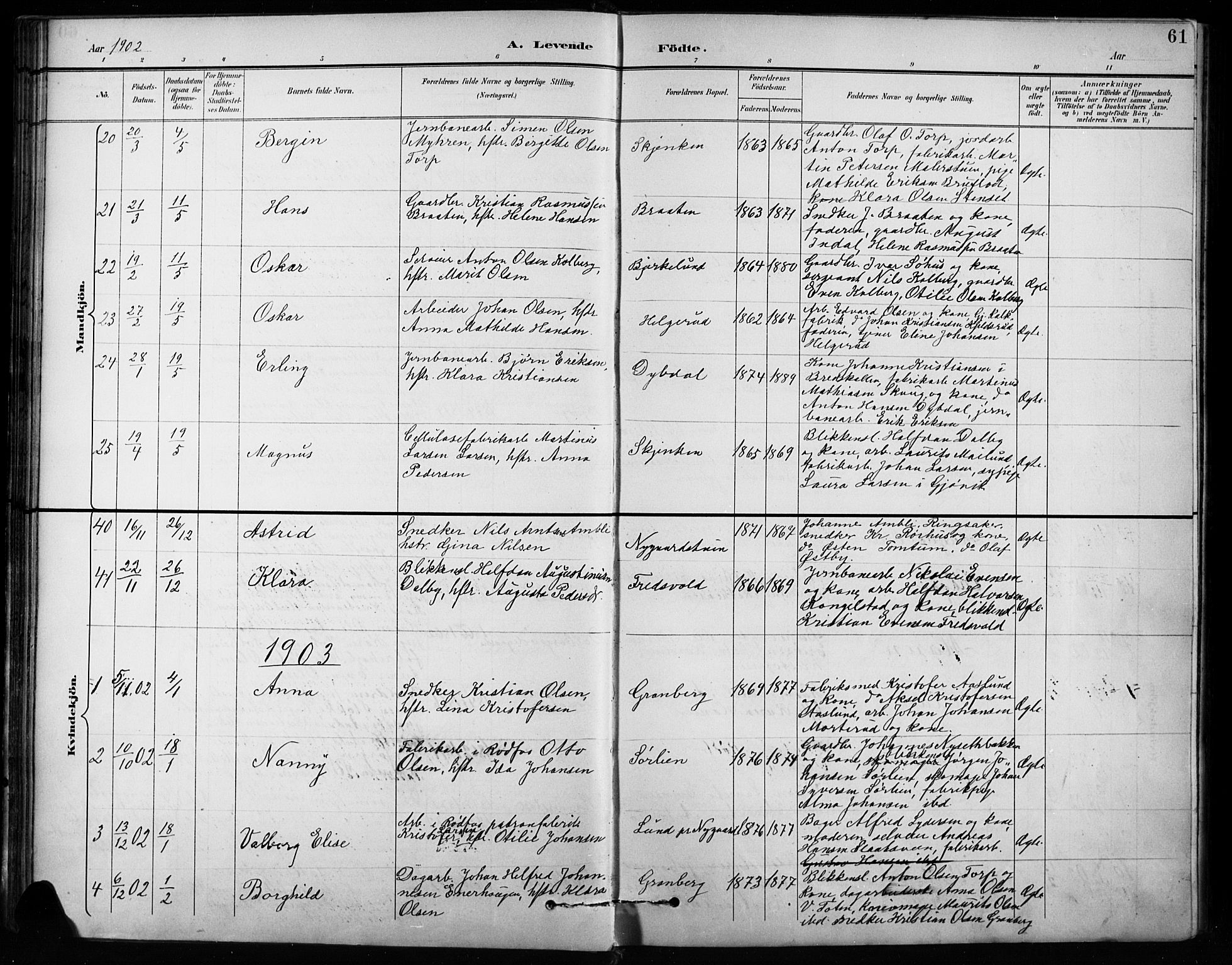 Vardal prestekontor, SAH/PREST-100/H/Ha/Hab/L0010: Parish register (copy) no. 10, 1895-1903, p. 61