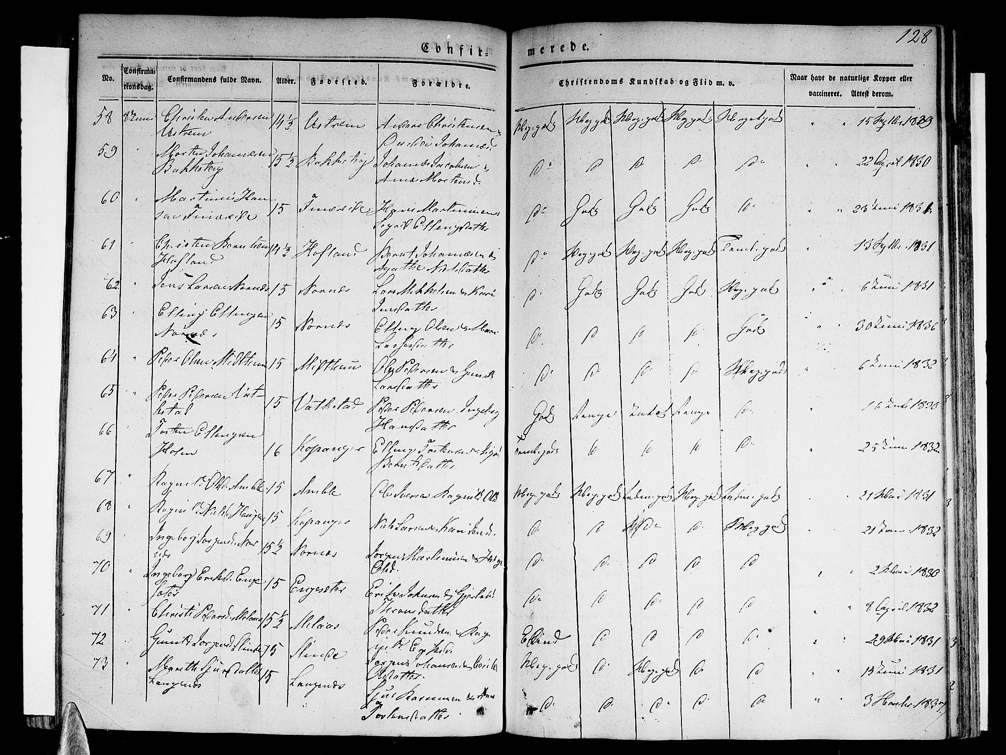 Sogndal sokneprestembete, SAB/A-81301/H/Haa/Haaa/L0011: Parish register (official) no. A 11, 1839-1847, p. 128