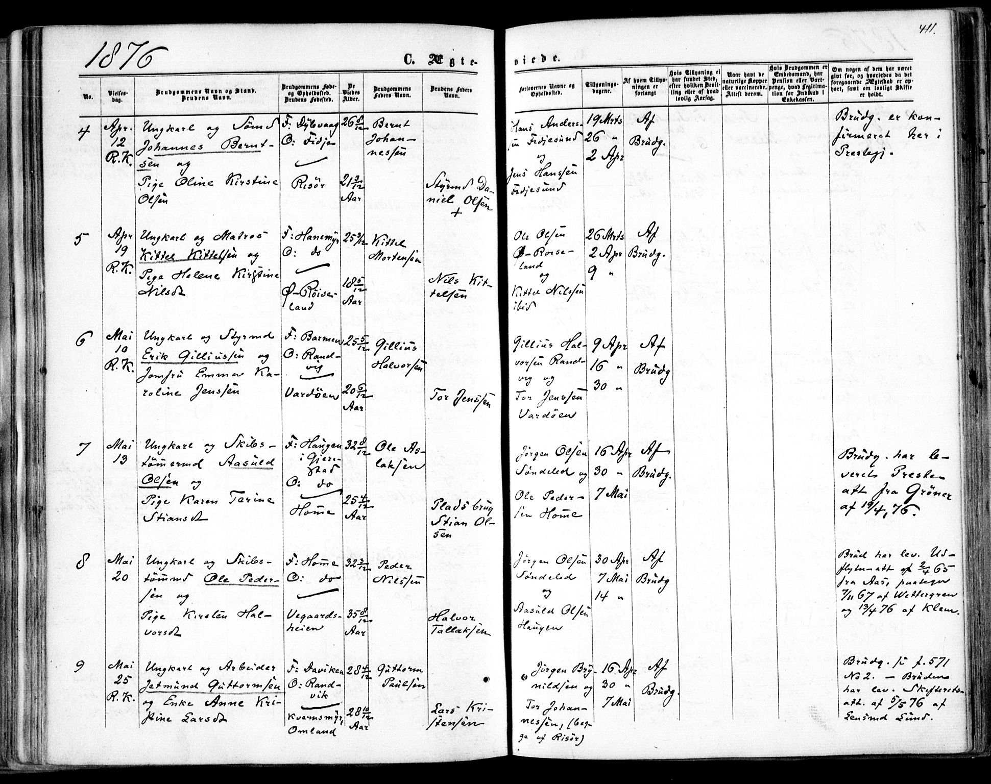 Søndeled sokneprestkontor, AV/SAK-1111-0038/F/Fa/L0003: Parish register (official) no. A 3, 1861-1879, p. 411