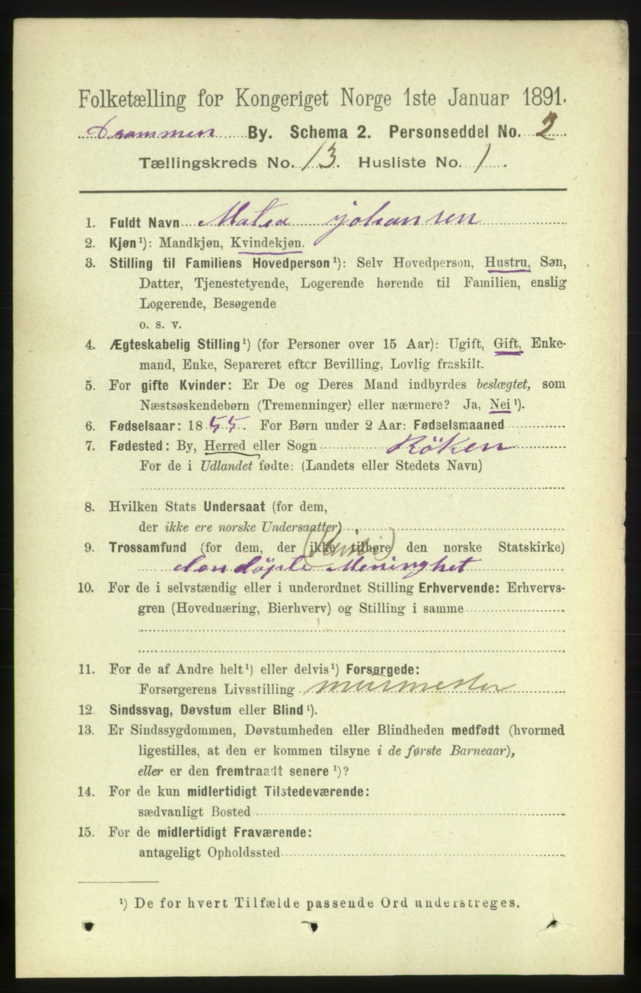 RA, 1891 census for 0602 Drammen, 1891, p. 9478