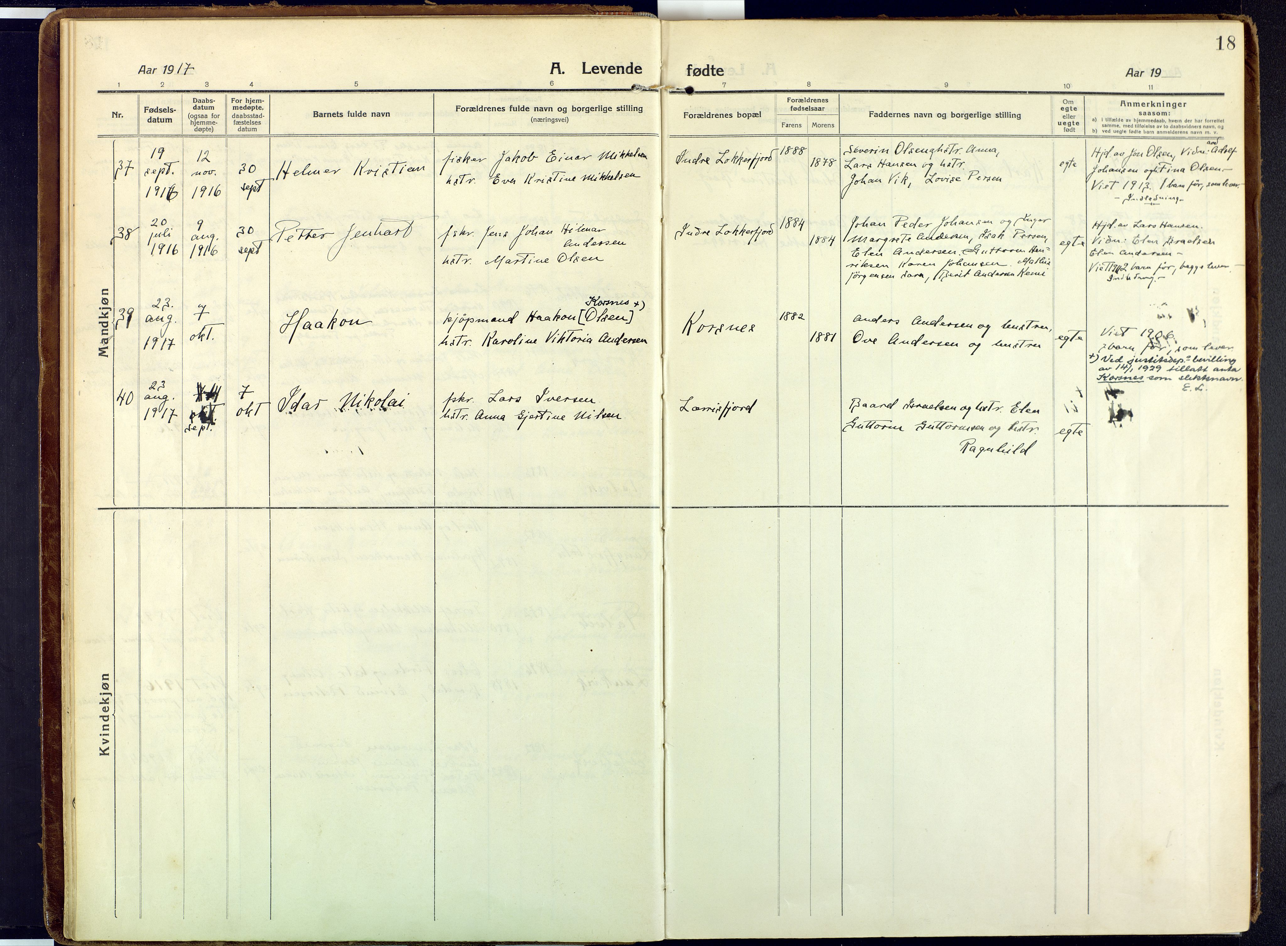 Talvik sokneprestkontor, AV/SATØ-S-1337/H/Ha/L0018kirke: Parish register (official) no. 18, 1915-1924, p. 18