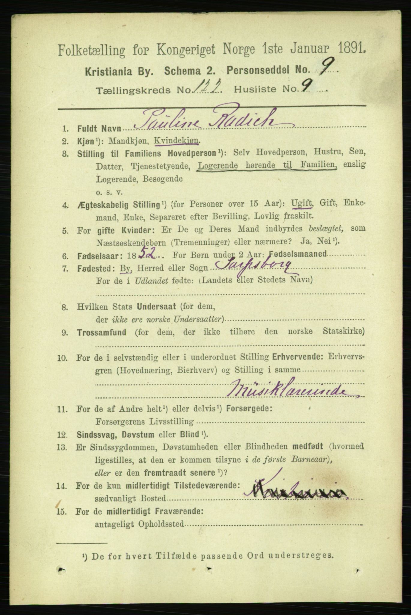 RA, 1891 census for 0301 Kristiania, 1891, p. 65003