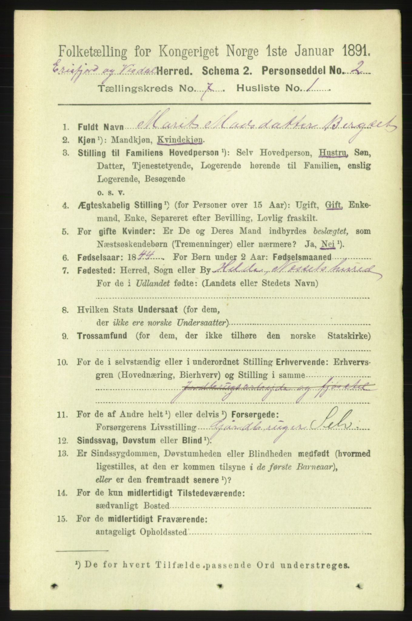 RA, 1891 census for 1542 Eresfjord og Vistdal, 1891, p. 1970