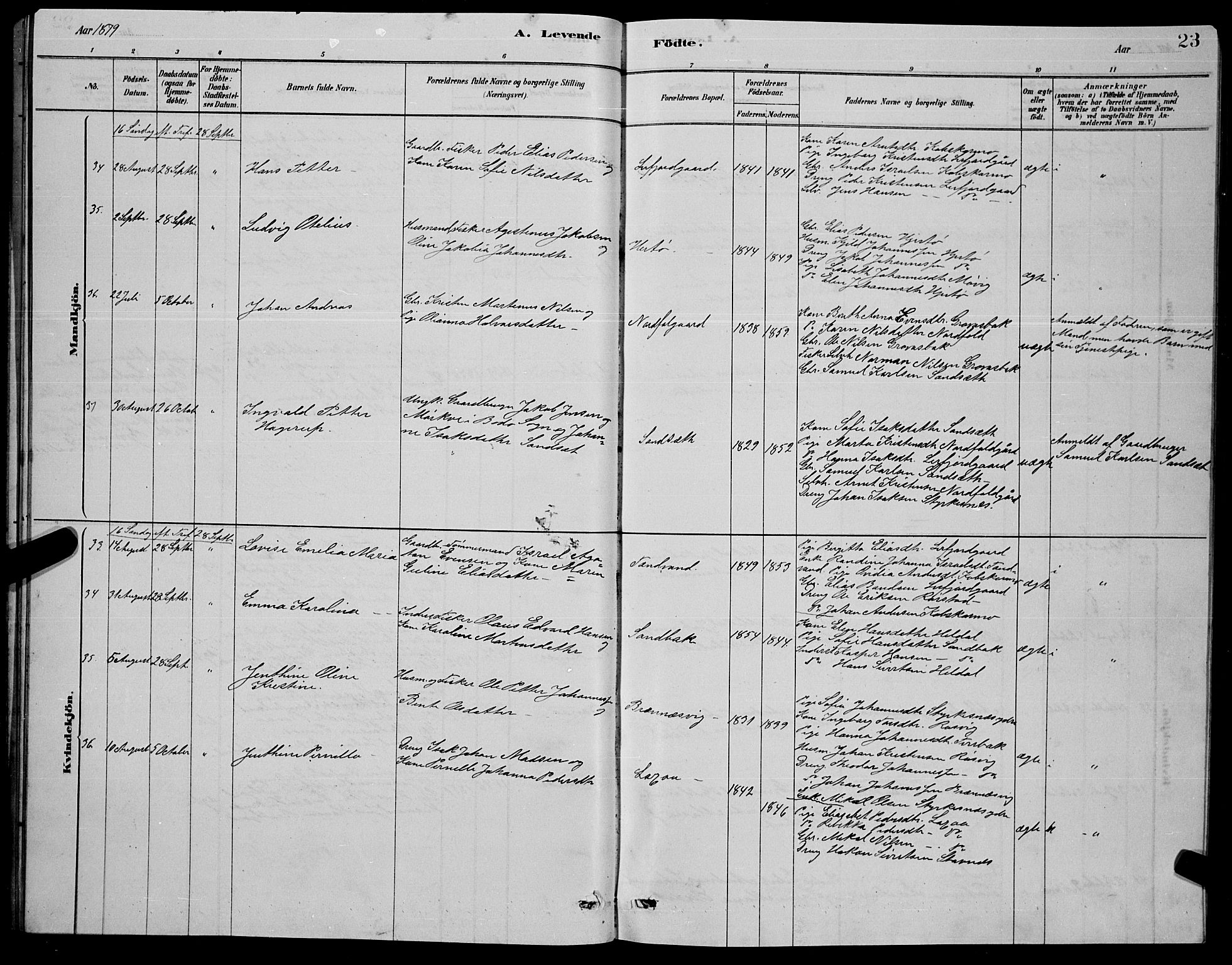 Ministerialprotokoller, klokkerbøker og fødselsregistre - Nordland, AV/SAT-A-1459/853/L0776: Parish register (copy) no. 853C04, 1878-1889, p. 23