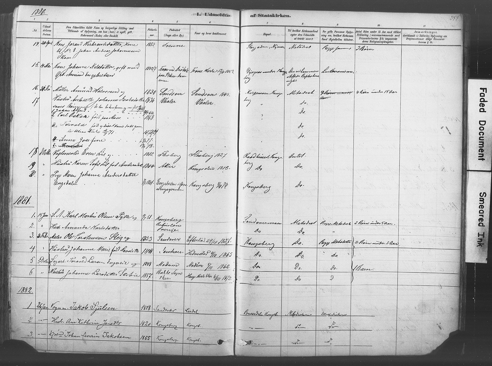 Kongsberg kirkebøker, SAKO/A-22/F/Fb/L0001: Parish register (official) no. II 1, 1878-1886, p. 344