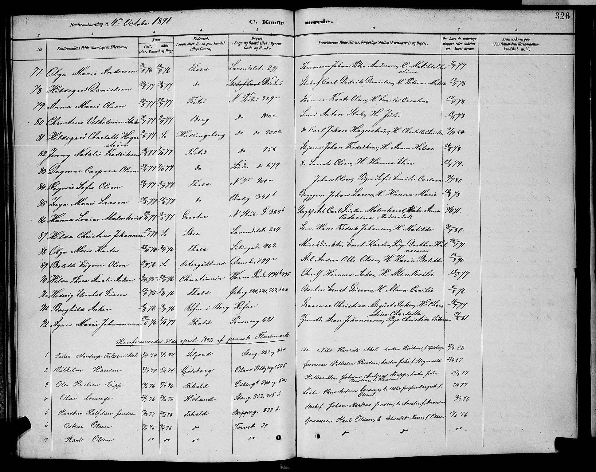 Halden prestekontor Kirkebøker, SAO/A-10909/G/Ga/L0008: Parish register (copy) no. 8, 1885-1899, p. 326