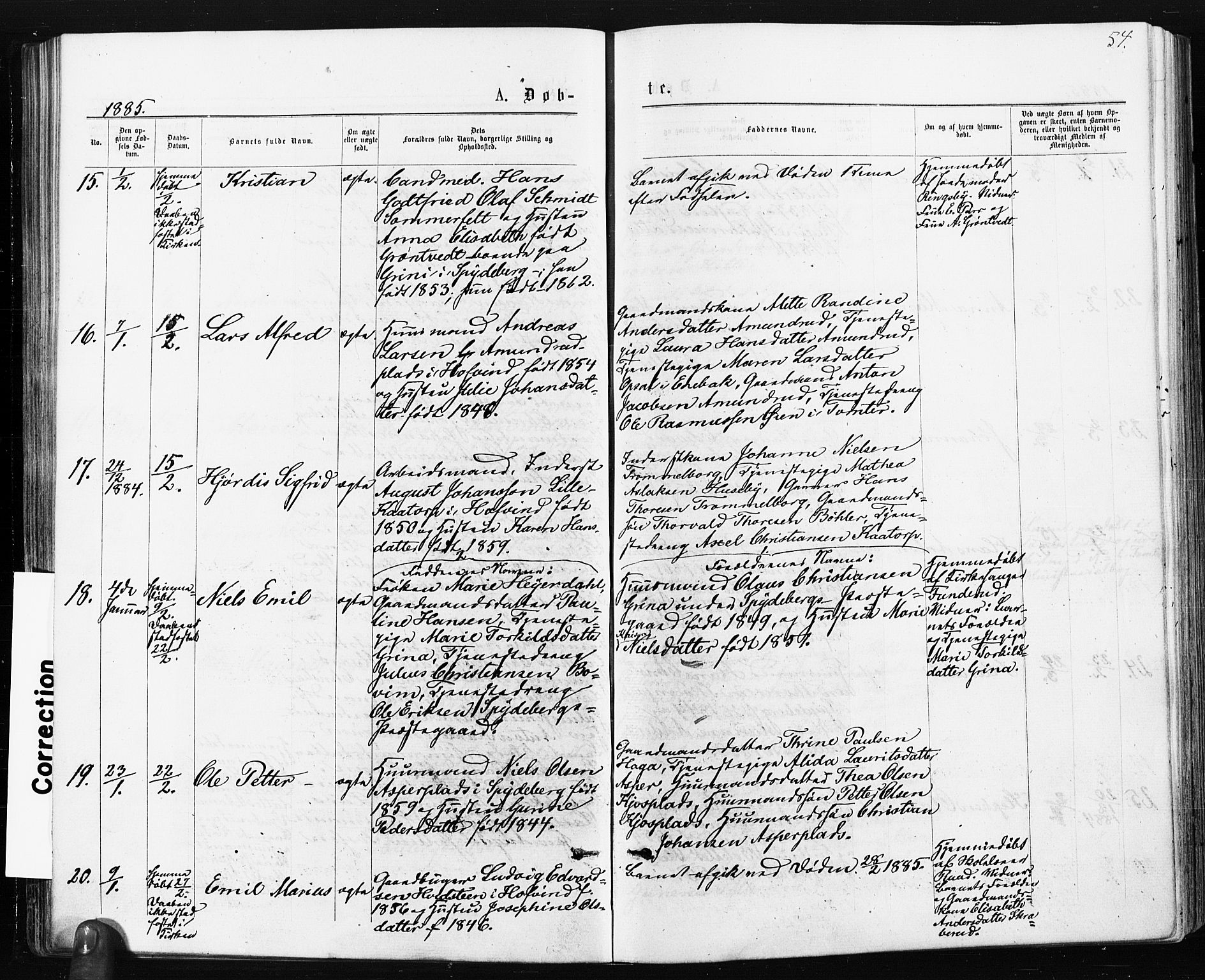 Spydeberg prestekontor Kirkebøker, AV/SAO-A-10924/F/Fa/L0007: Parish register (official) no. I 7, 1875-1885, p. 54