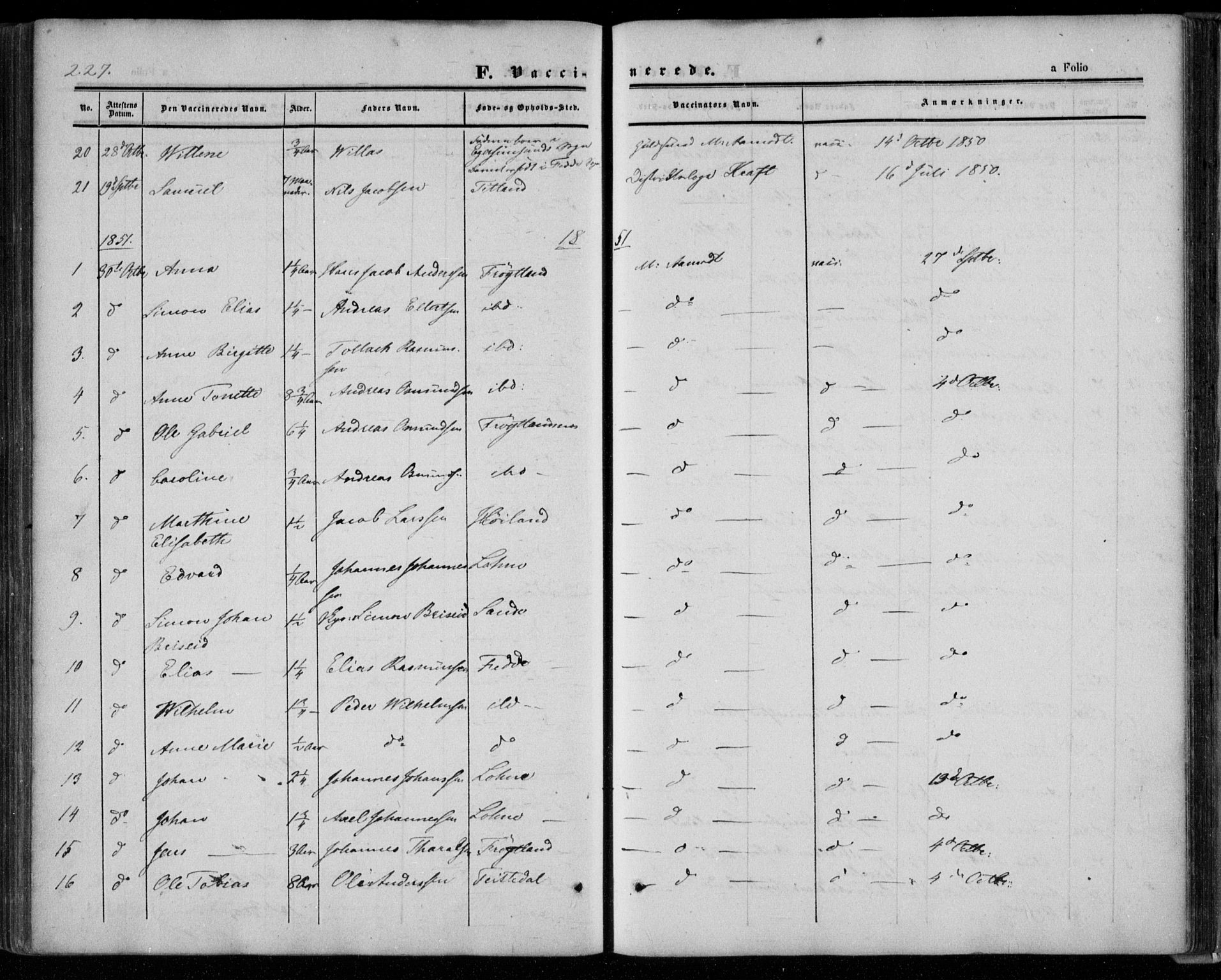 Kvinesdal sokneprestkontor, AV/SAK-1111-0026/F/Fa/Faa/L0002: Parish register (official) no. A 2, 1850-1876, p. 227