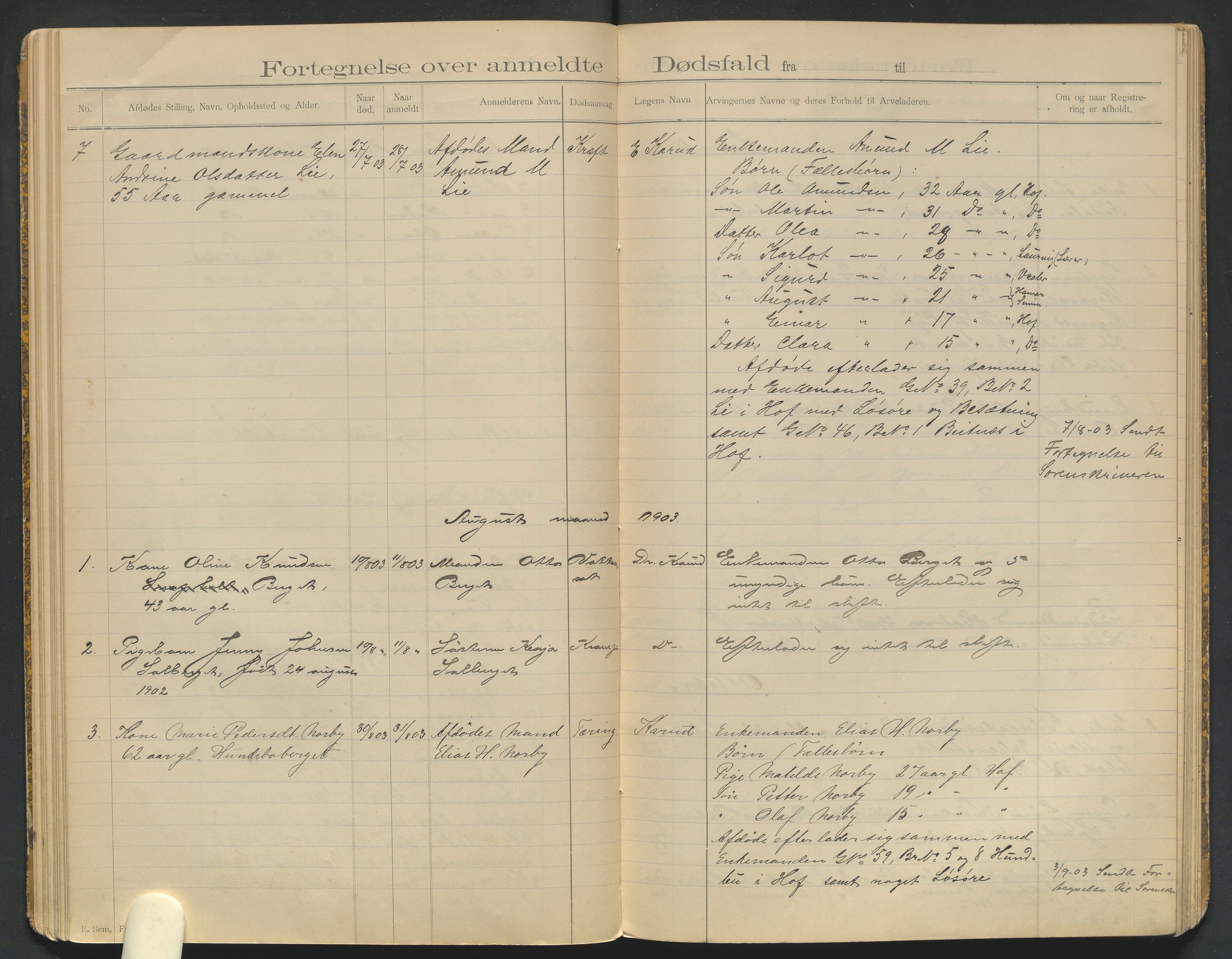 Hof lensmannskontor, AV/SAH-LHH-024/H/Ha/Haa/L0001/0001: Dødsfallsprotokoller / Dødsfallsprotokoll, 1898-1912