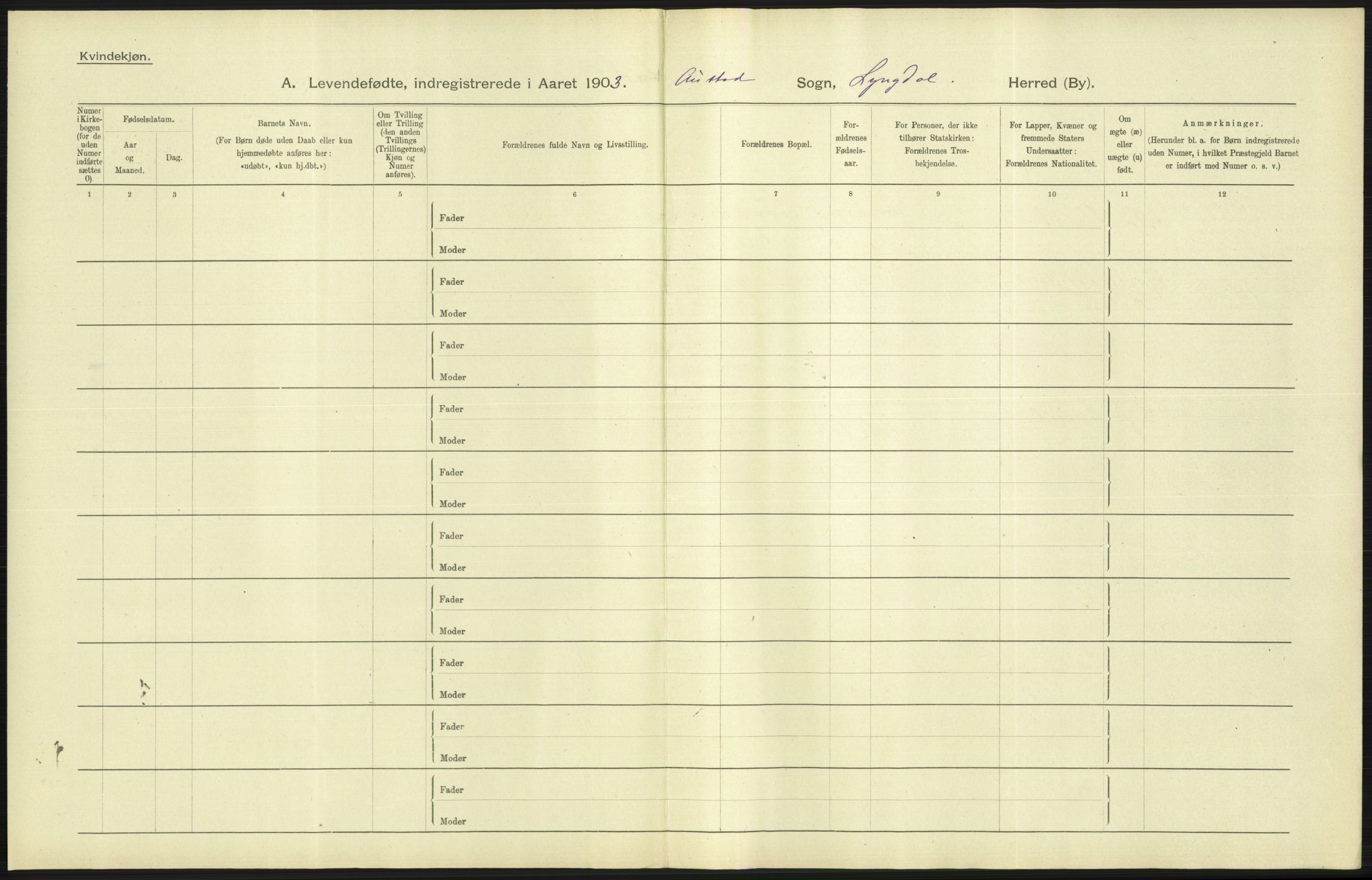 Statistisk sentralbyrå, Sosiodemografiske emner, Befolkning, AV/RA-S-2228/D/Df/Dfa/Dfaa/L0011: Lister og Mandal amt: Fødte, gifte, døde, 1903, p. 69