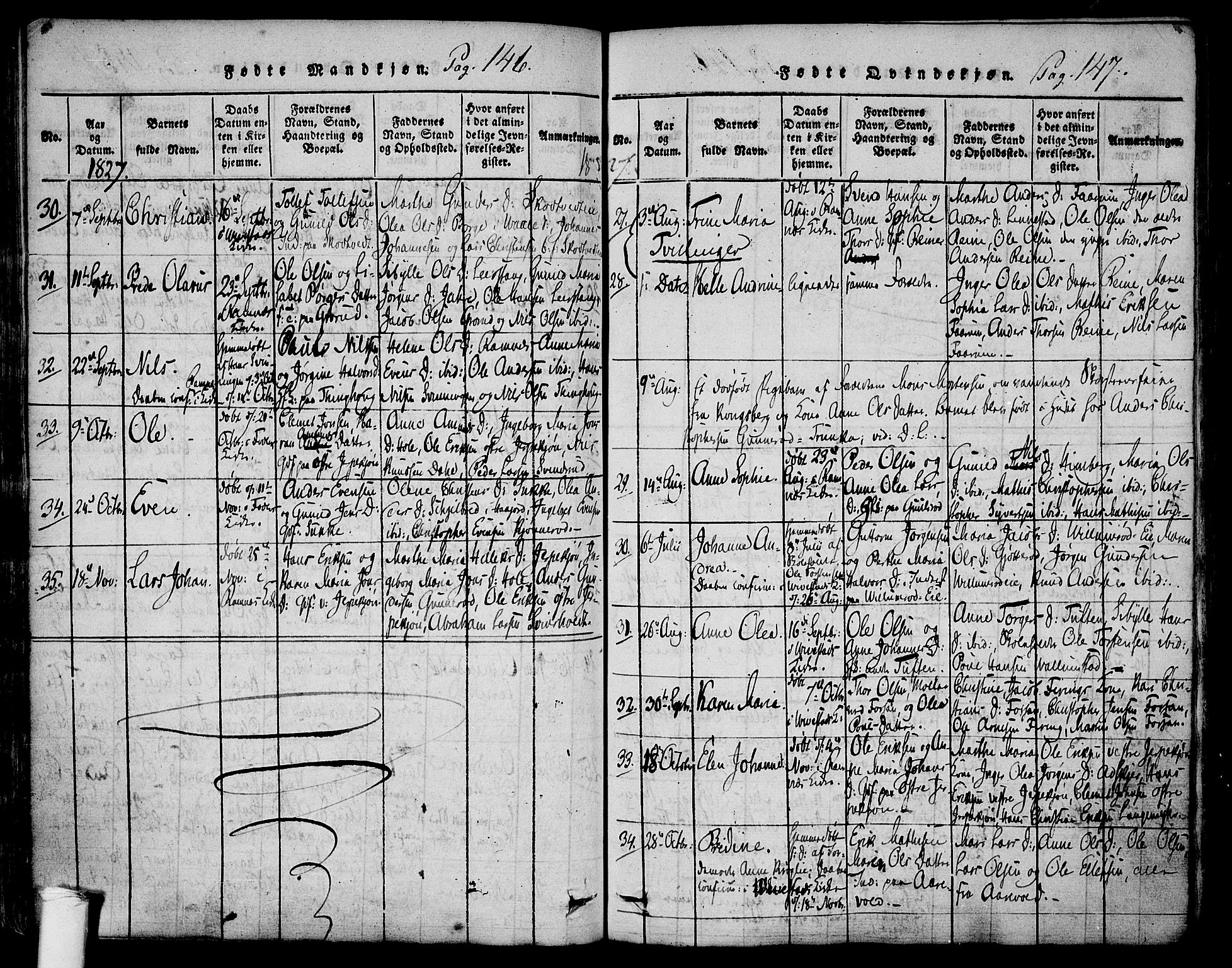 Ramnes kirkebøker, SAKO/A-314/F/Fa/L0004: Parish register (official) no. I 4, 1813-1840, p. 146-147