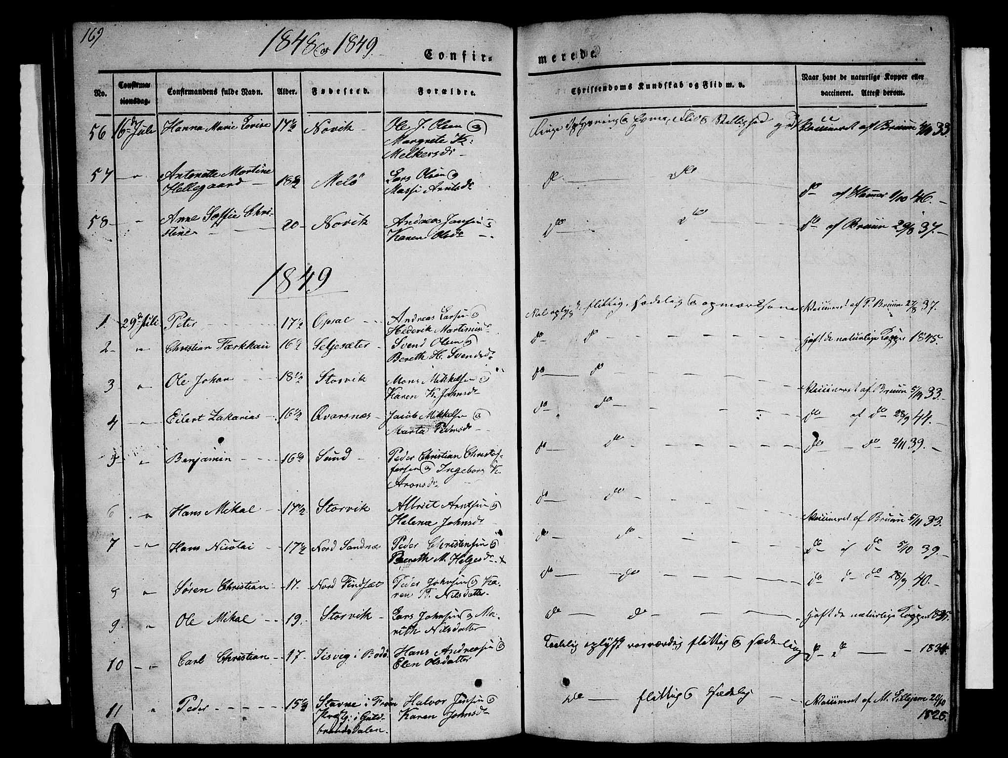 Ministerialprotokoller, klokkerbøker og fødselsregistre - Nordland, SAT/A-1459/805/L0106: Parish register (copy) no. 805C02, 1841-1861, p. 169