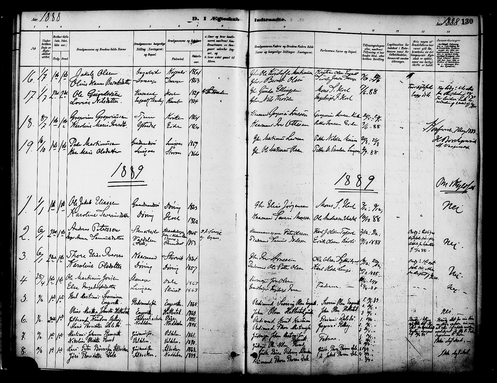 Ministerialprotokoller, klokkerbøker og fødselsregistre - Møre og Romsdal, SAT/A-1454/519/L0255: Parish register (official) no. 519A14, 1884-1908, p. 130