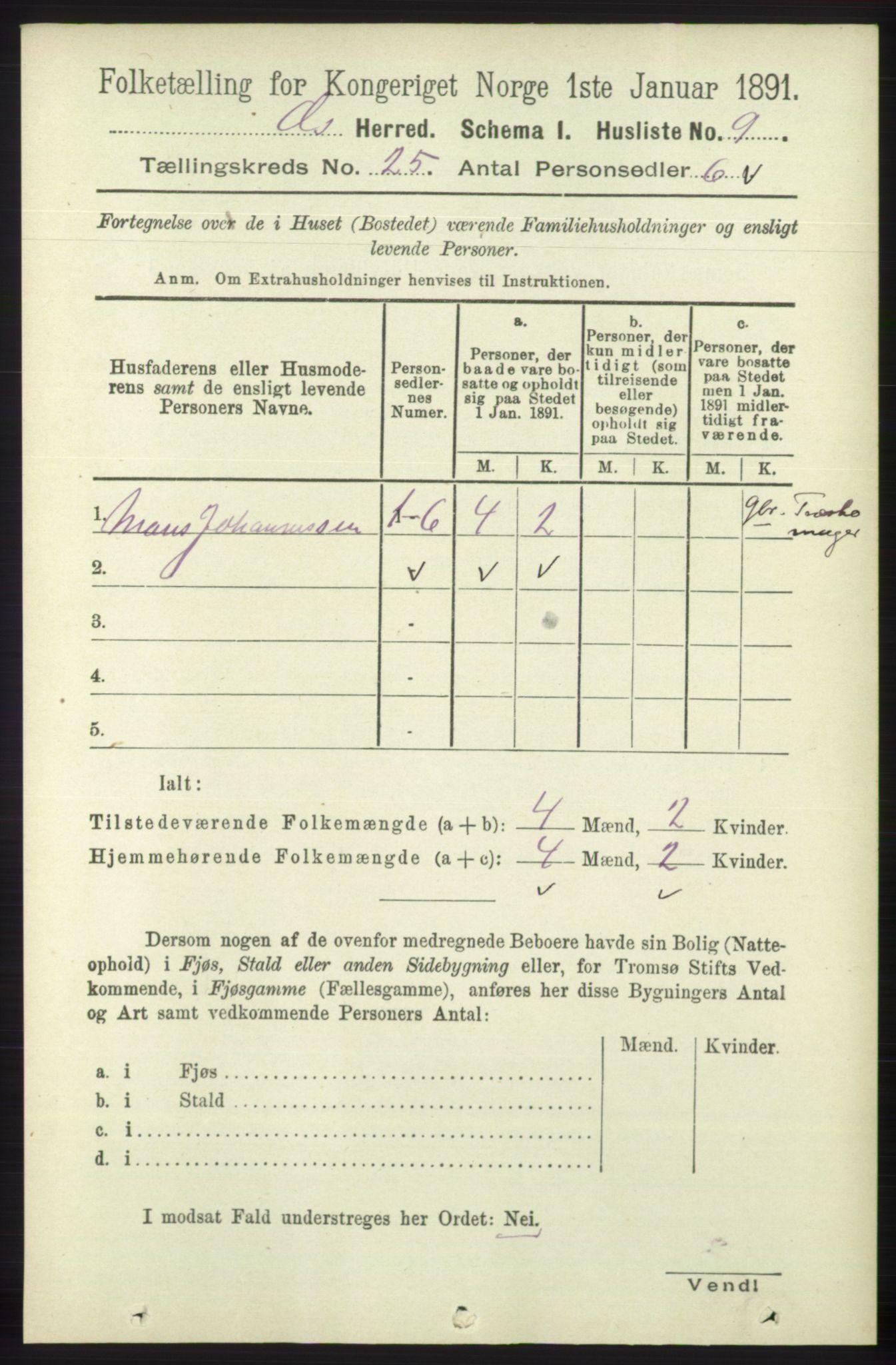 RA, 1891 census for 1243 Os, 1891, p. 5340