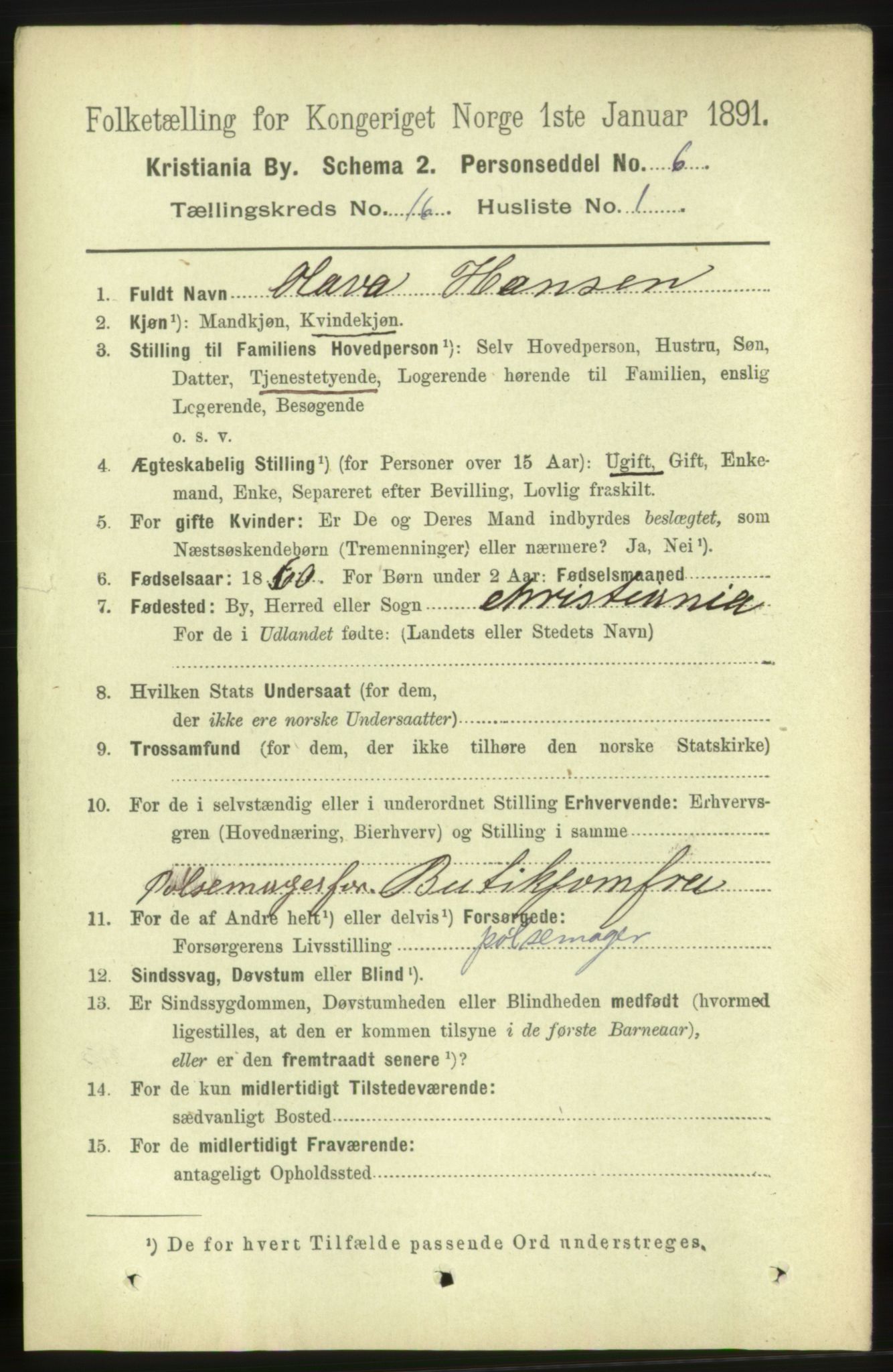 RA, 1891 census for 0301 Kristiania, 1891, p. 7105