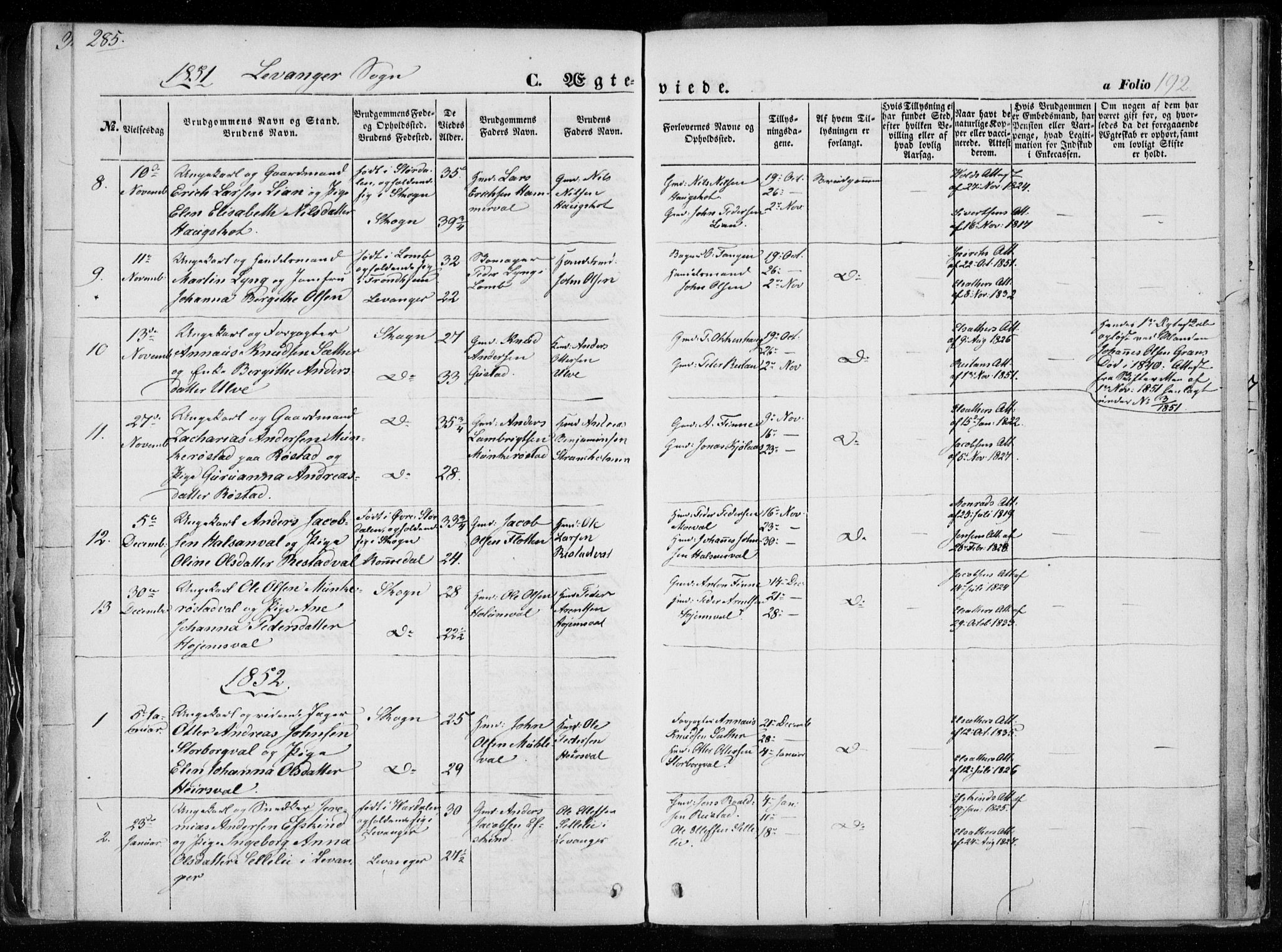 Ministerialprotokoller, klokkerbøker og fødselsregistre - Nord-Trøndelag, SAT/A-1458/720/L0183: Parish register (official) no. 720A01, 1836-1855, p. 192