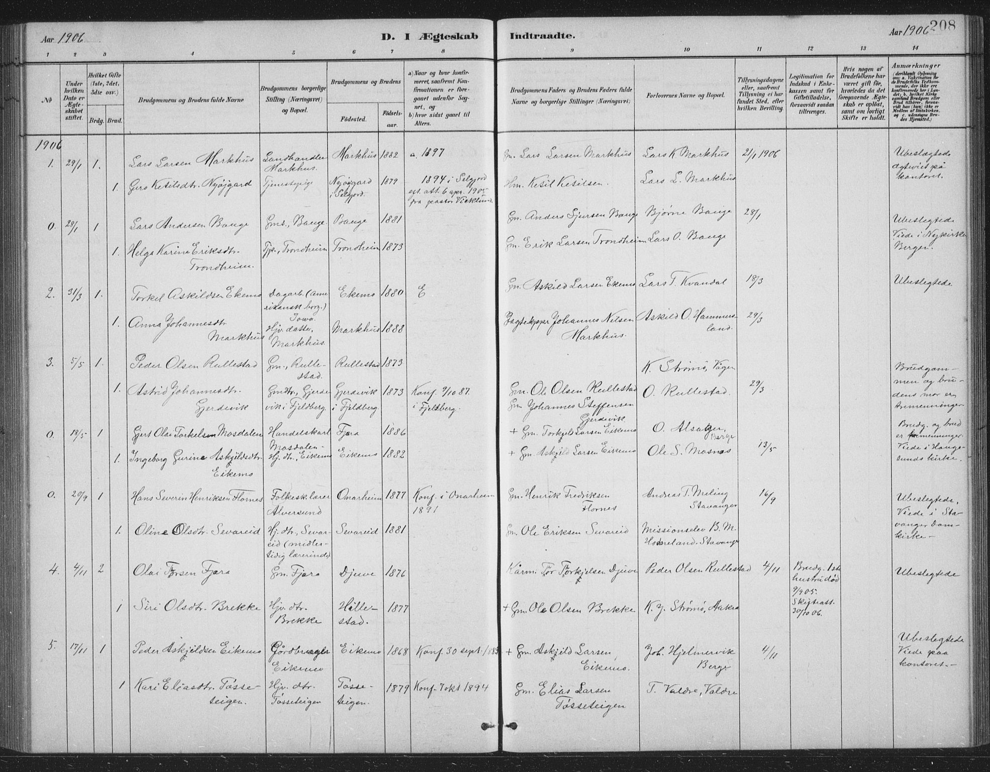 Skånevik sokneprestembete, SAB/A-77801/H/Hab: Parish register (copy) no. B 2, 1881-1920, p. 208