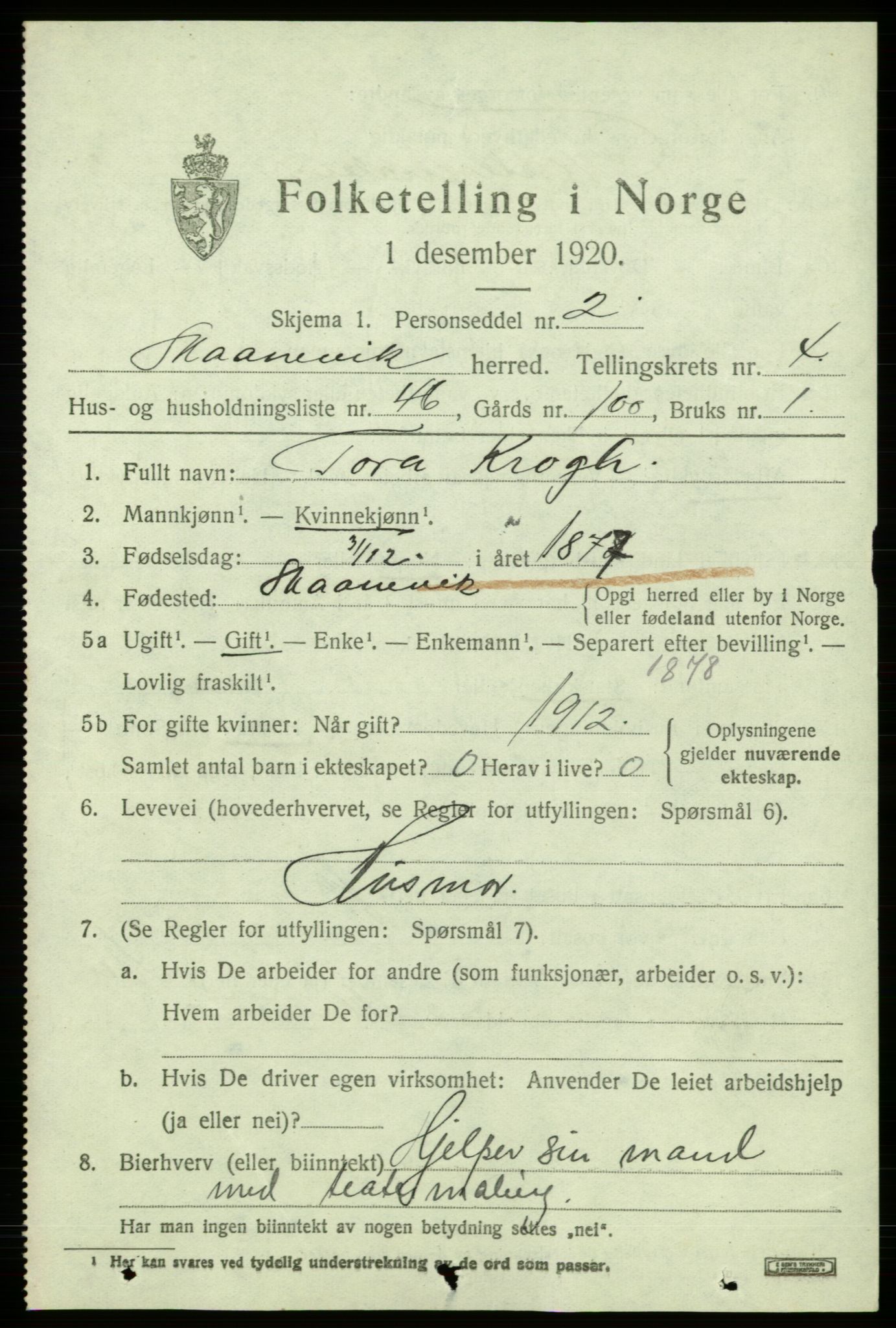 SAB, 1920 census for Skånevik, 1920, p. 3793