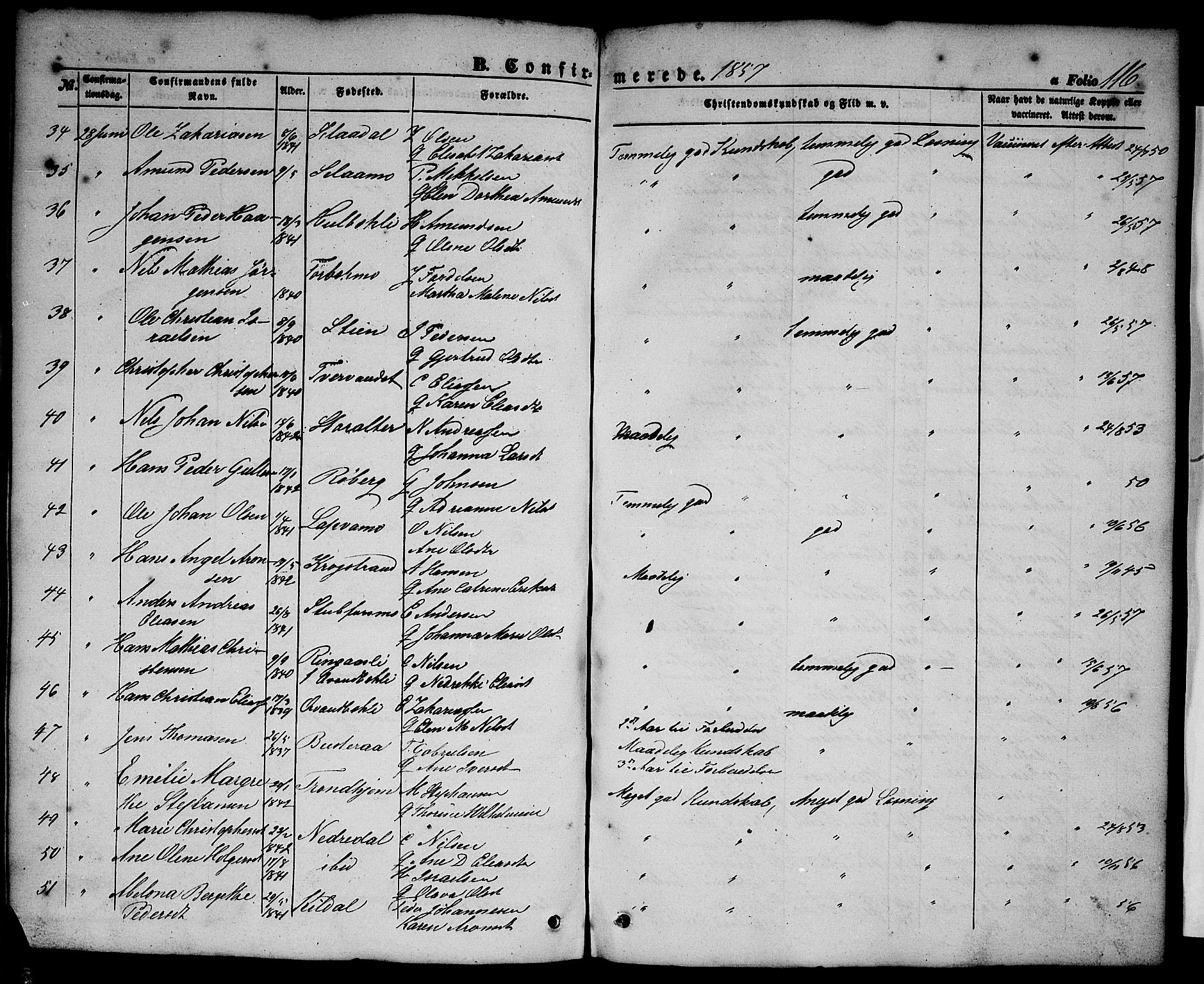 Ministerialprotokoller, klokkerbøker og fødselsregistre - Nordland, SAT/A-1459/827/L0414: Parish register (copy) no. 827C03, 1853-1865, p. 116