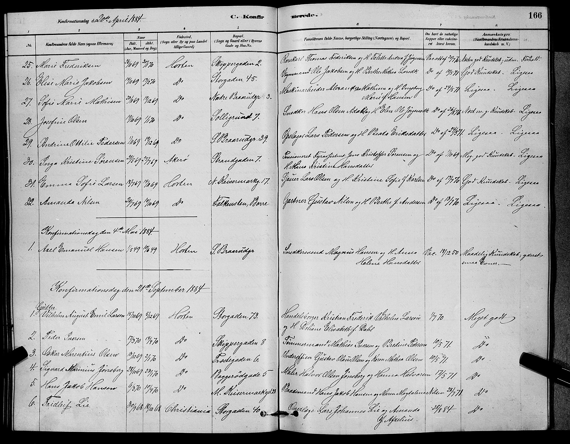 Horten kirkebøker, SAKO/A-348/G/Ga/L0003: Parish register (copy) no. 4, 1878-1887, p. 166