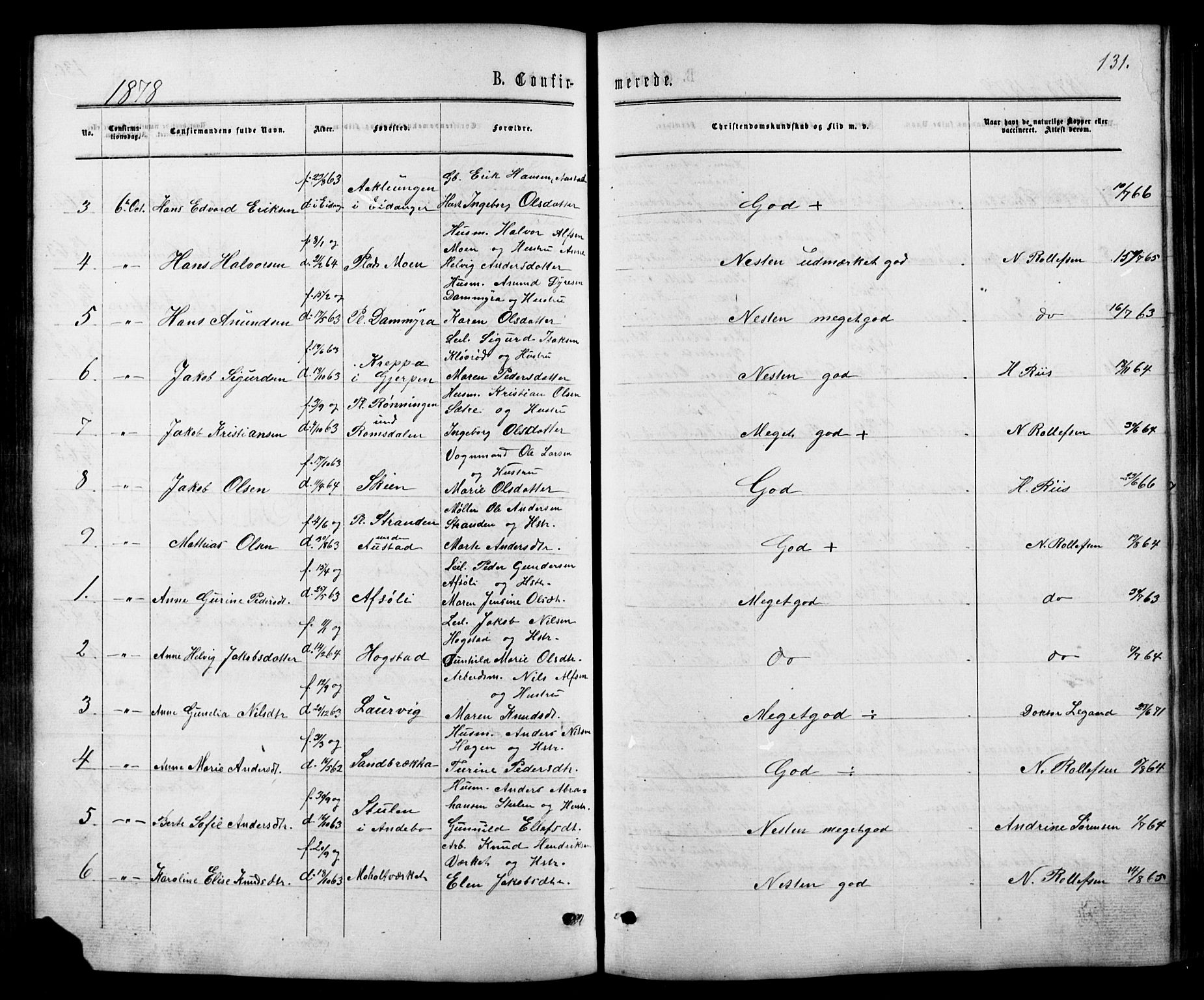 Siljan kirkebøker, SAKO/A-300/G/Ga/L0002: Parish register (copy) no. 2, 1864-1908, p. 131