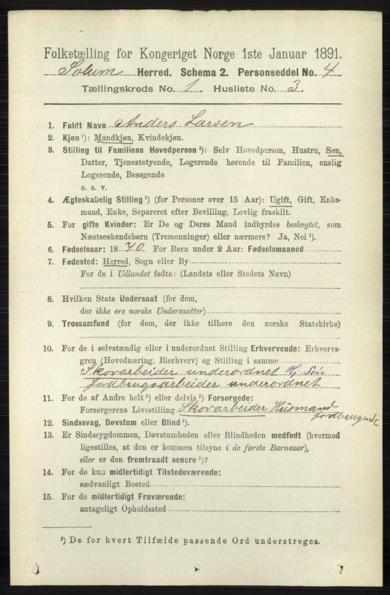 RA, 1891 census for 0818 Solum, 1891, p. 60