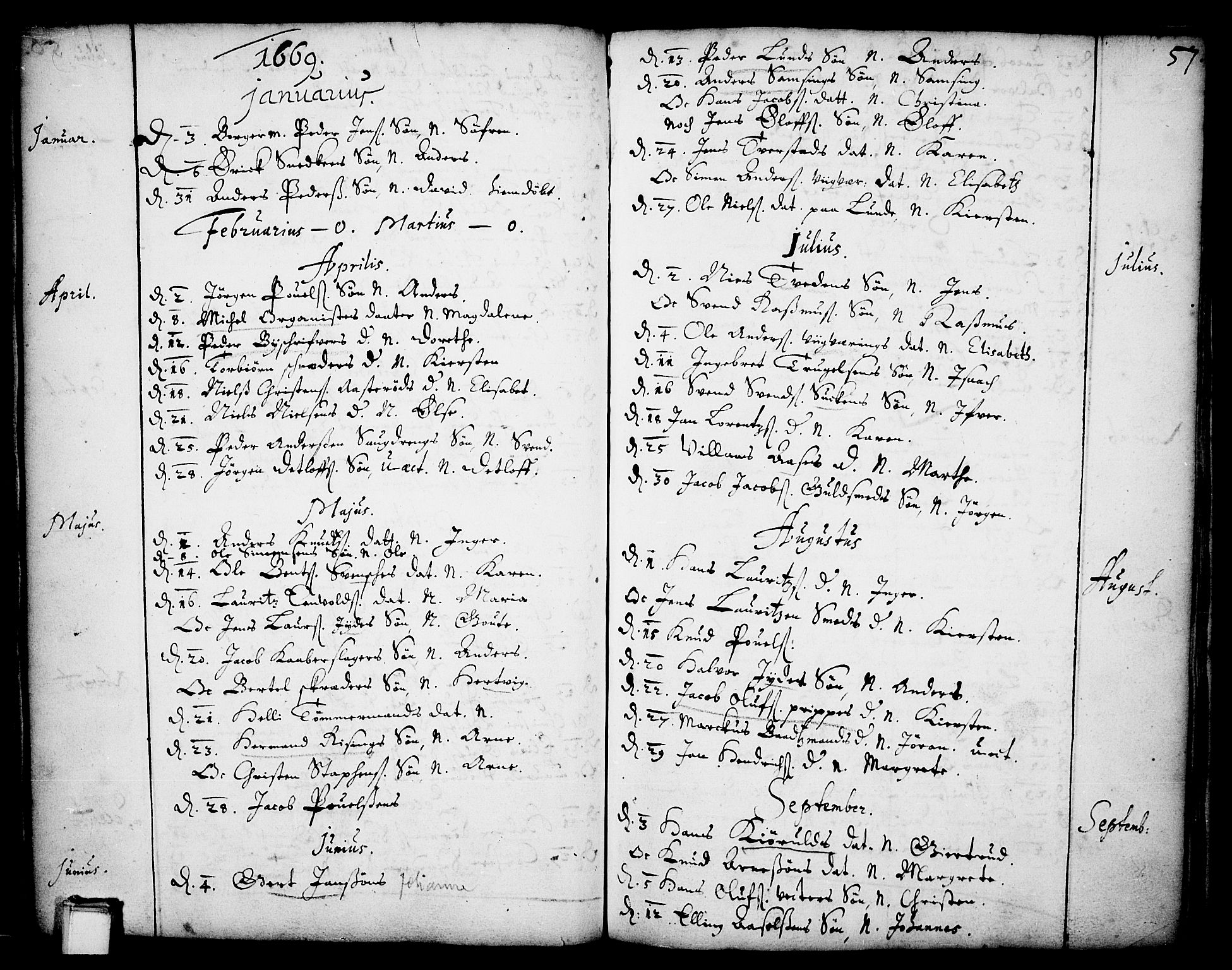 Skien kirkebøker, SAKO/A-302/F/Fa/L0001: Parish register (official) no. 1, 1659-1679, p. 57