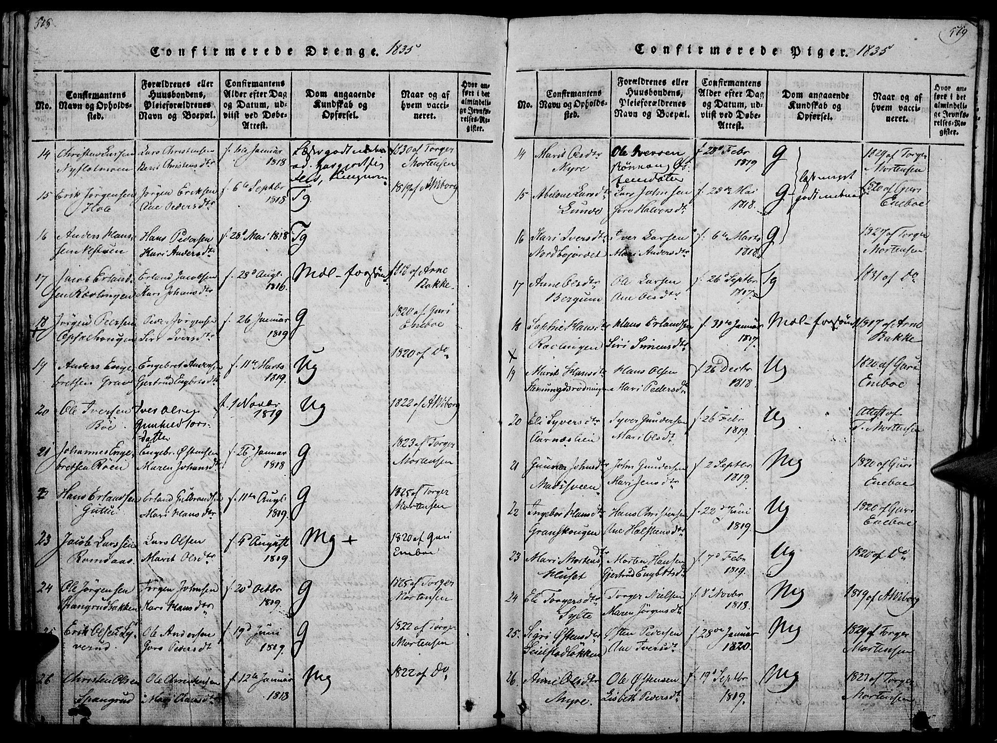 Ringebu prestekontor, SAH/PREST-082/H/Ha/Haa/L0004: Parish register (official) no. 4, 1821-1839, p. 518-519