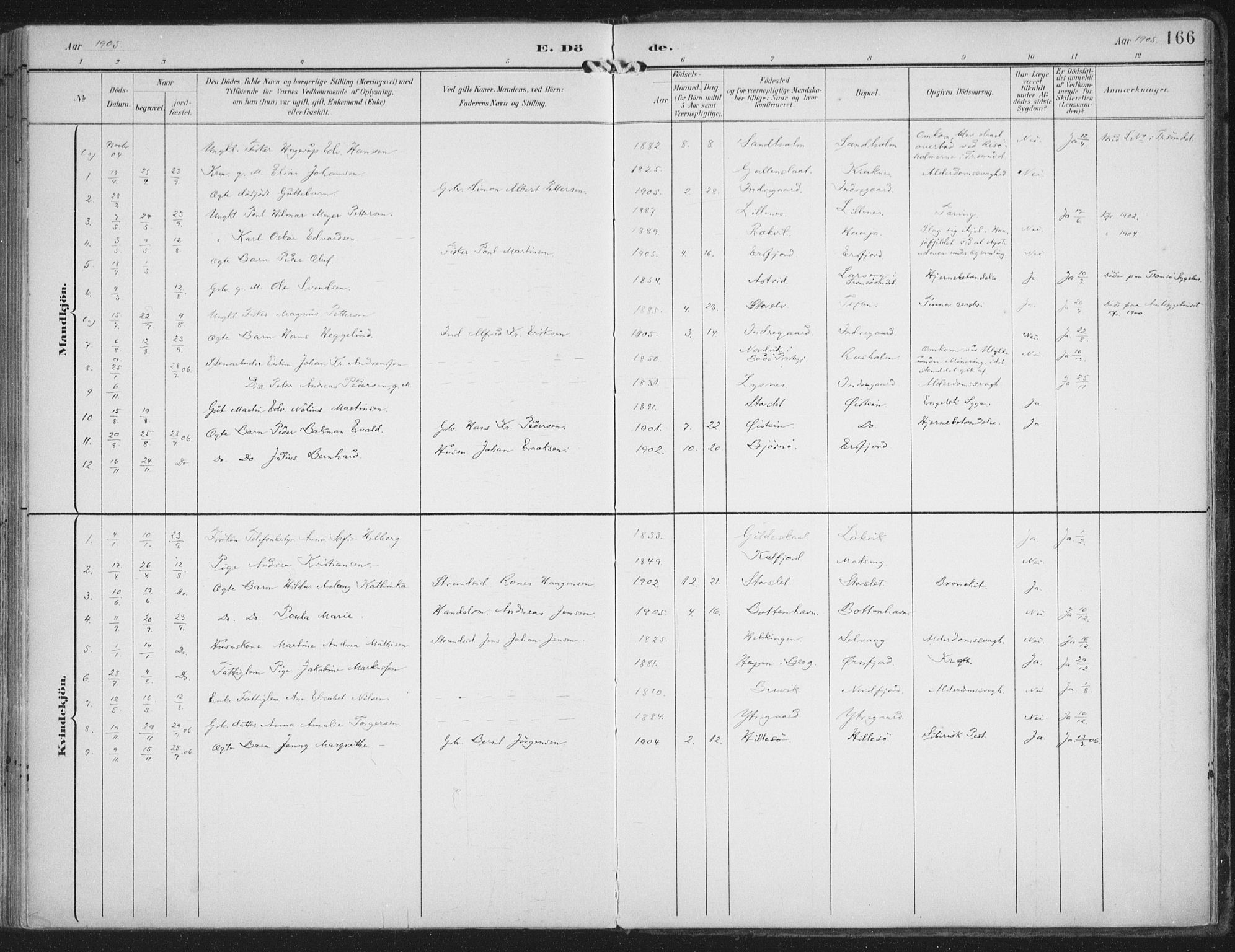 Lenvik sokneprestembete, AV/SATØ-S-1310/H/Ha/Haa/L0015kirke: Parish register (official) no. 15, 1896-1915, p. 166