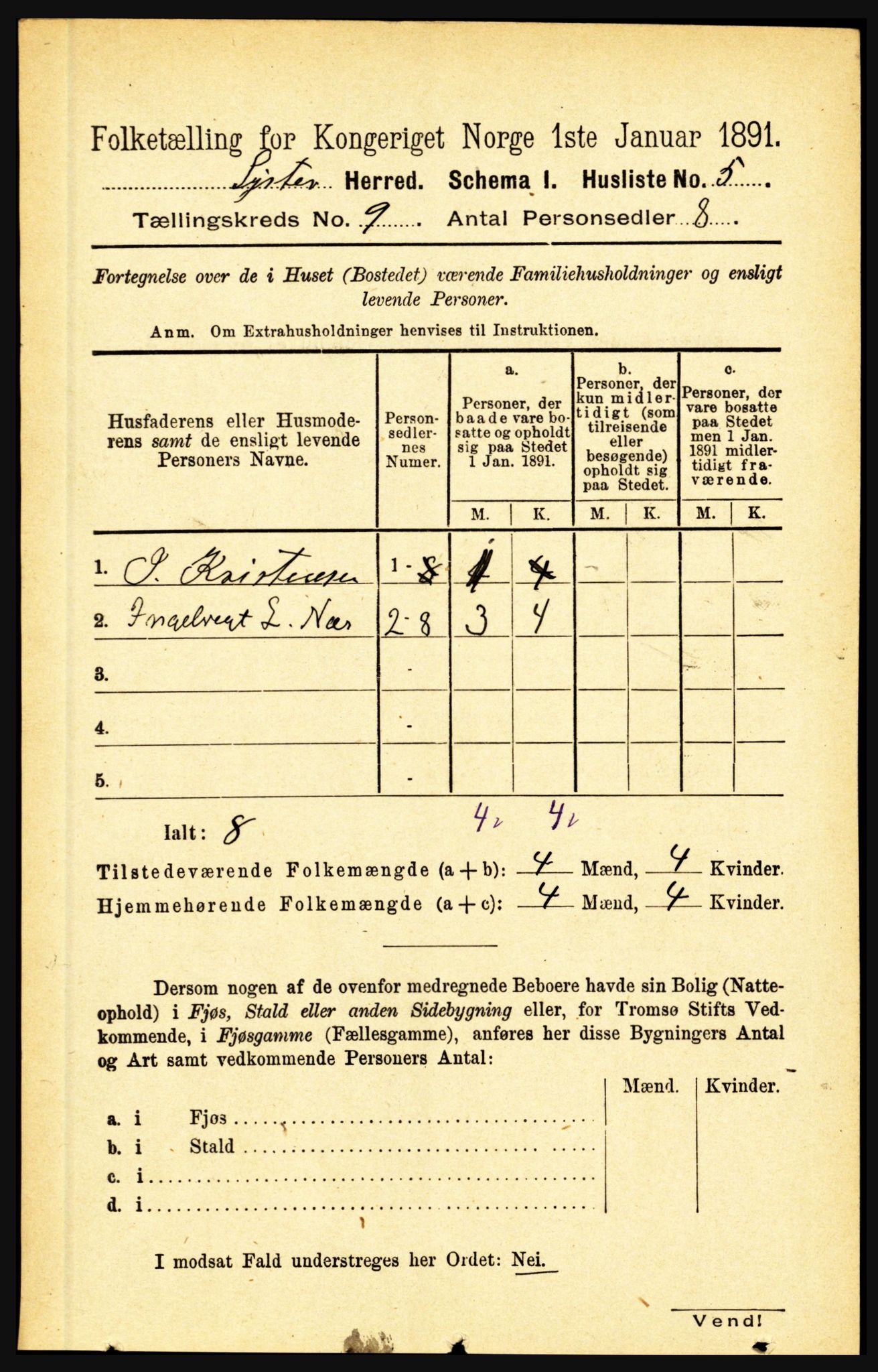 RA, 1891 census for 1426 Luster, 1891, p. 2750